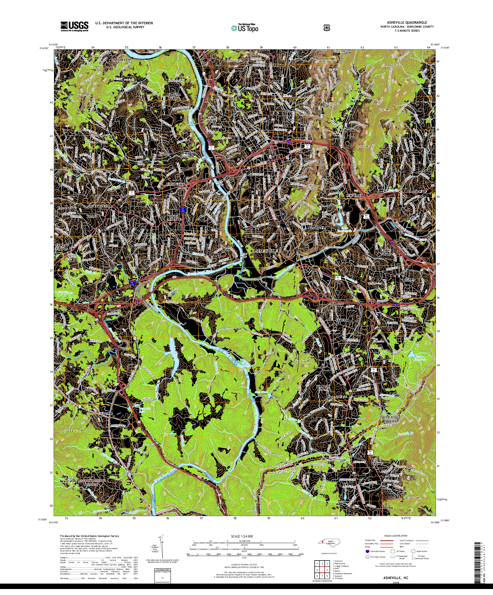USGS US TOPO 7.5-MINUTE MAP FOR ASHEVILLE, NC 2019