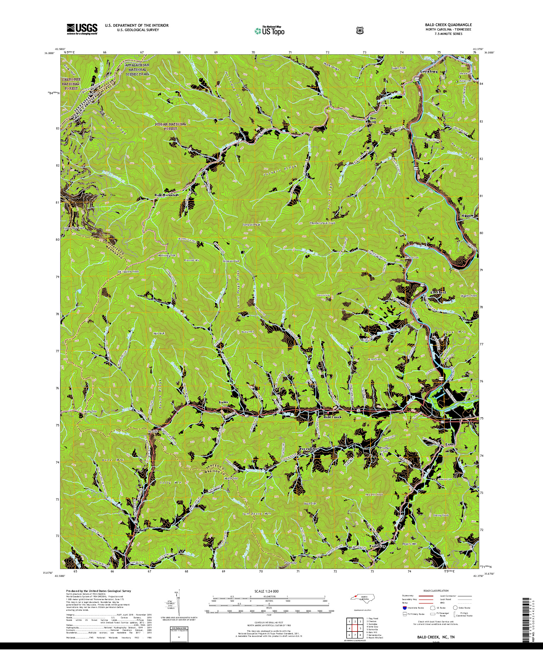 USGS US TOPO 7.5-MINUTE MAP FOR BALD CREEK, NC,TN 2019