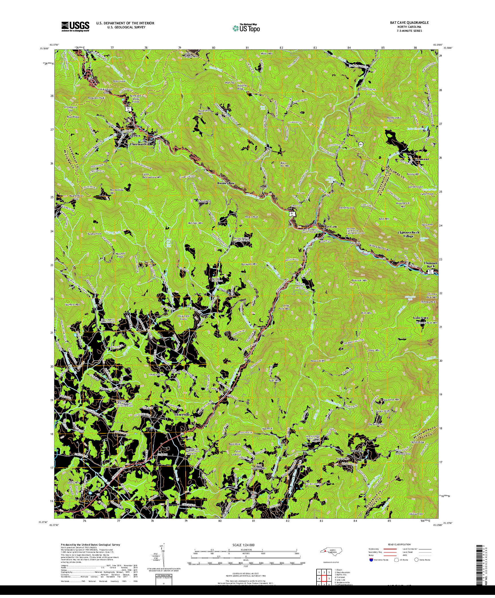 USGS US TOPO 7.5-MINUTE MAP FOR BAT CAVE, NC 2019