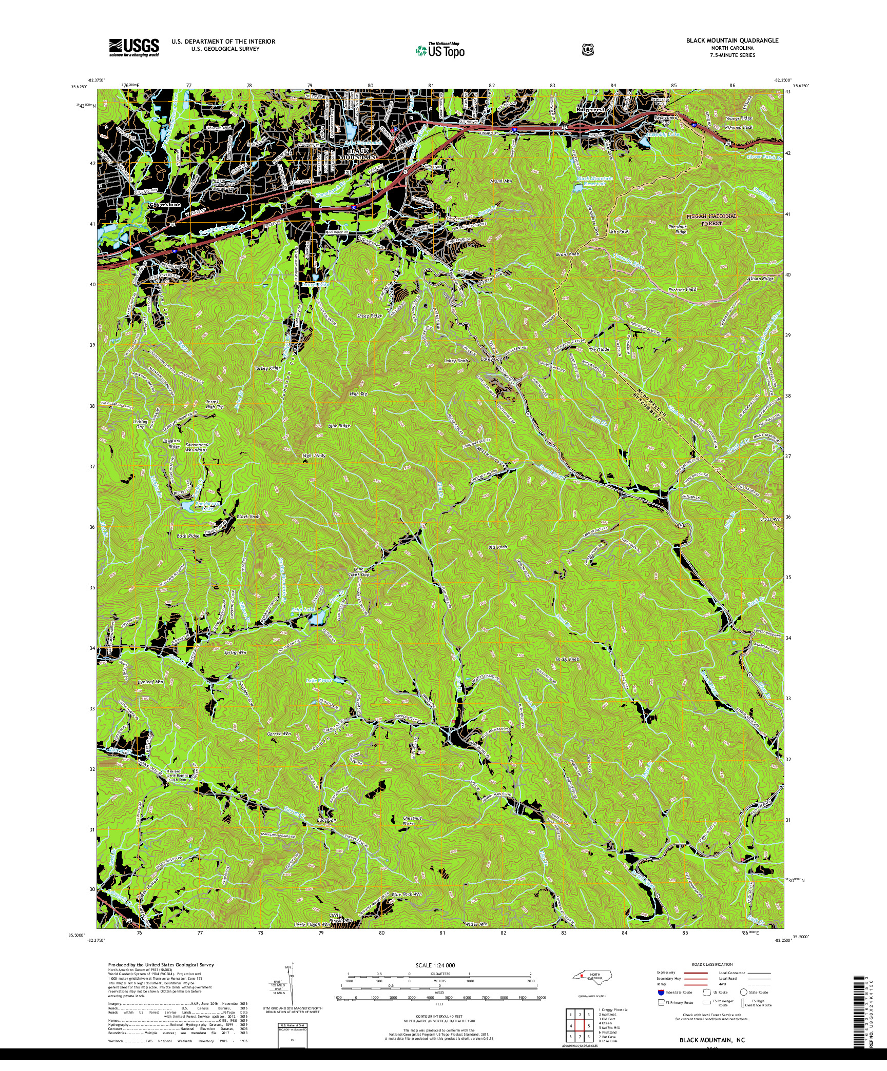 USGS US TOPO 7.5-MINUTE MAP FOR BLACK MOUNTAIN, NC 2019