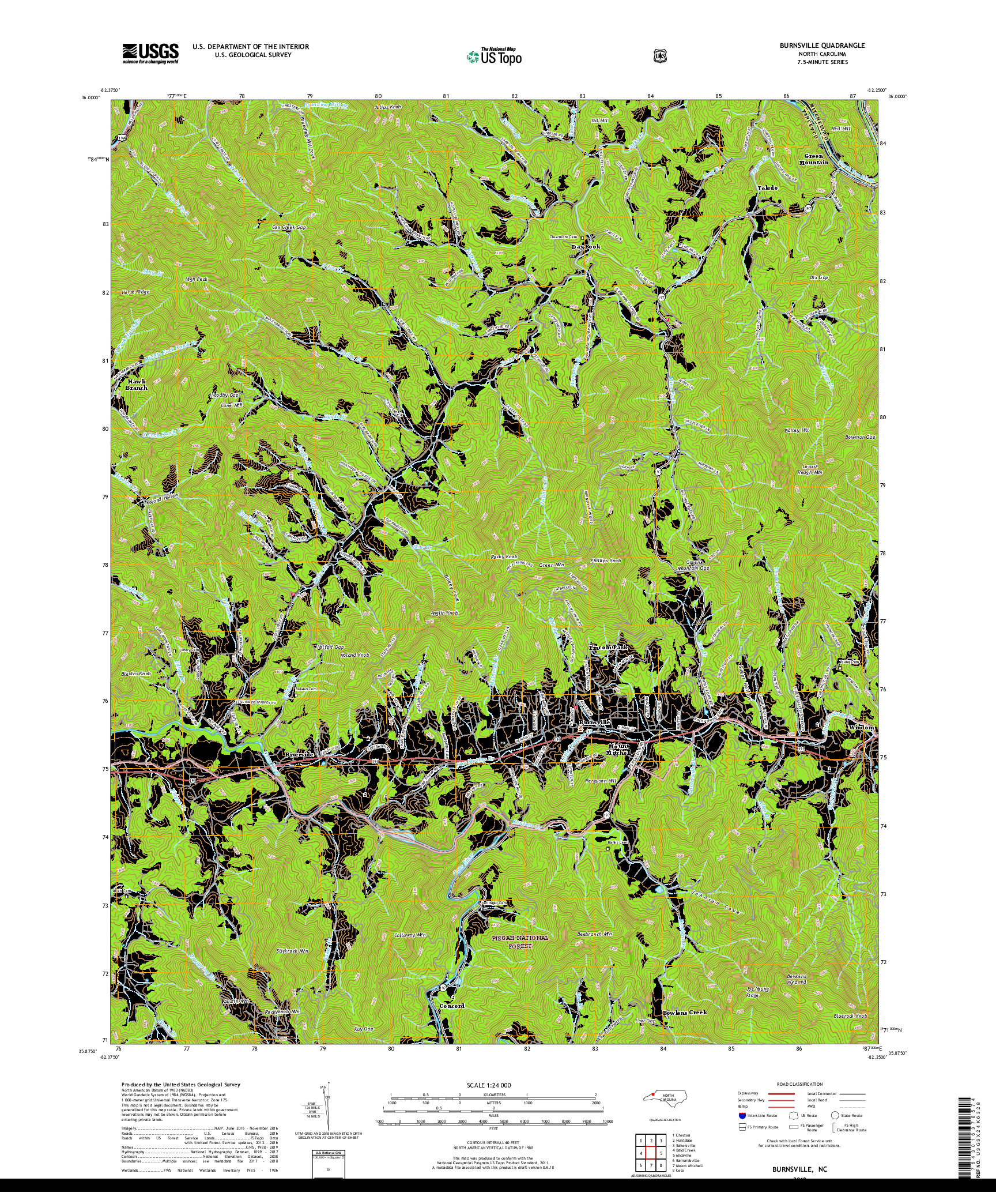 USGS US TOPO 7.5-MINUTE MAP FOR BURNSVILLE, NC 2019