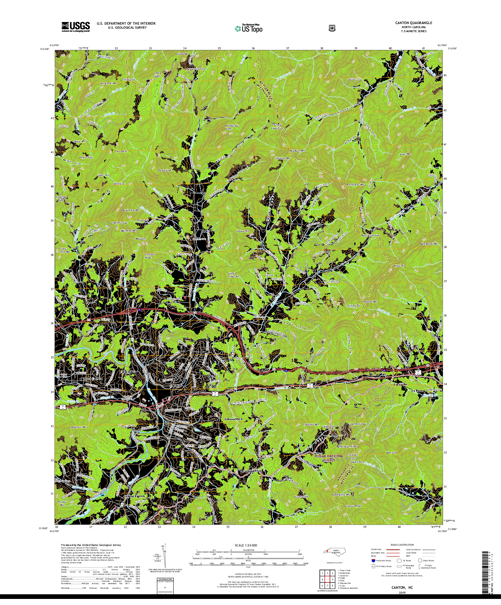 USGS US TOPO 7.5-MINUTE MAP FOR CANTON, NC 2019