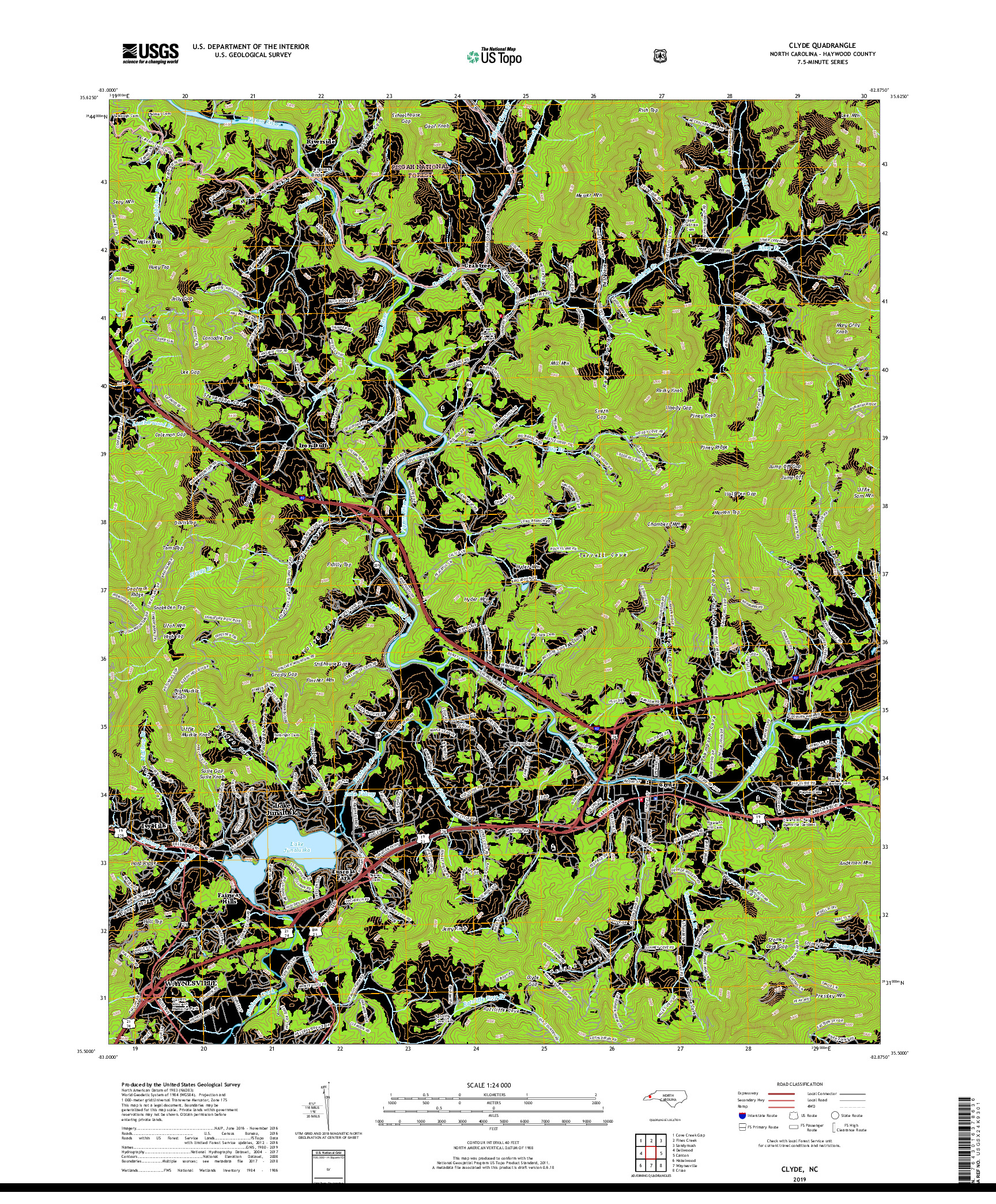 USGS US TOPO 7.5-MINUTE MAP FOR CLYDE, NC 2019