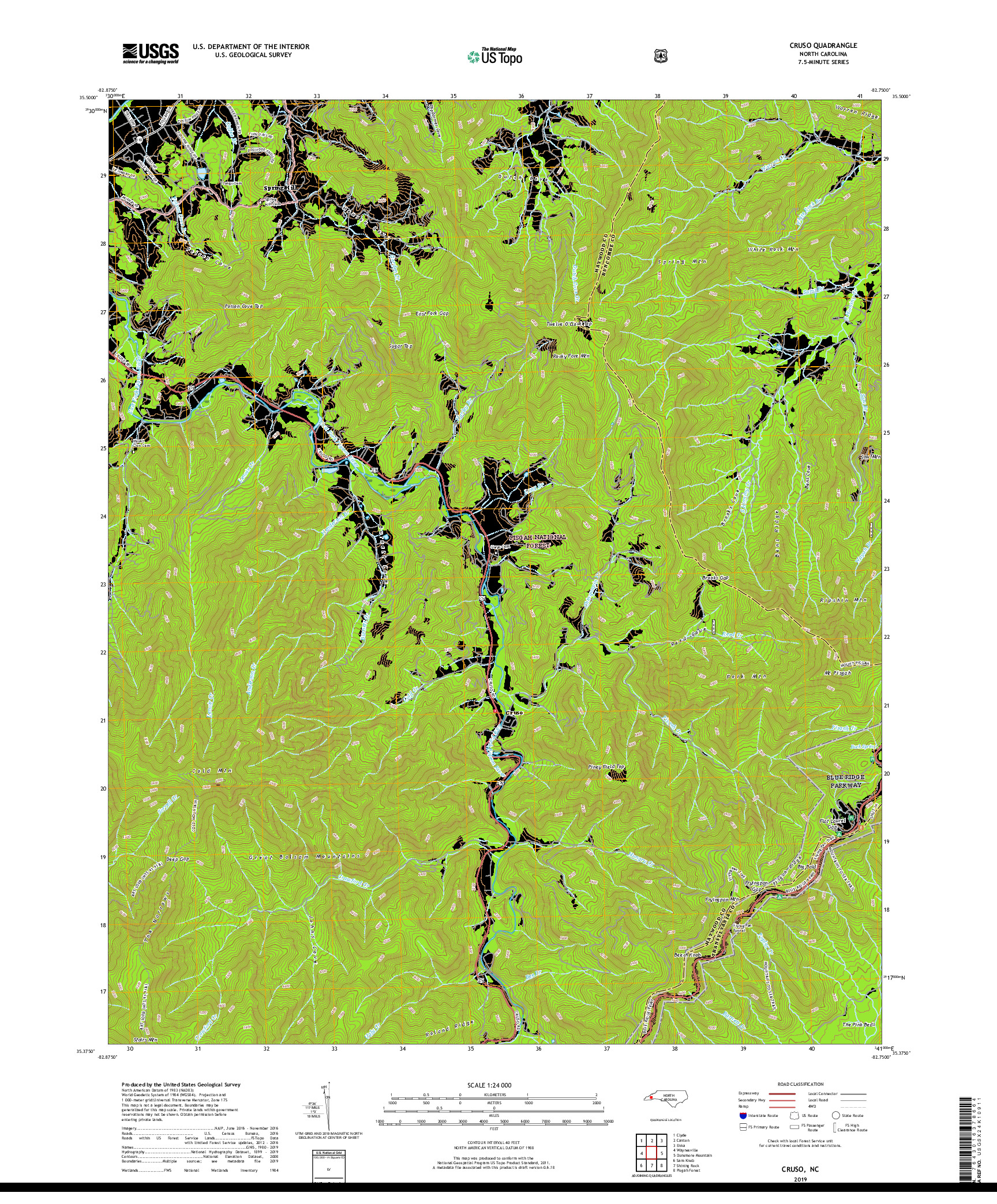 USGS US TOPO 7.5-MINUTE MAP FOR CRUSO, NC 2019