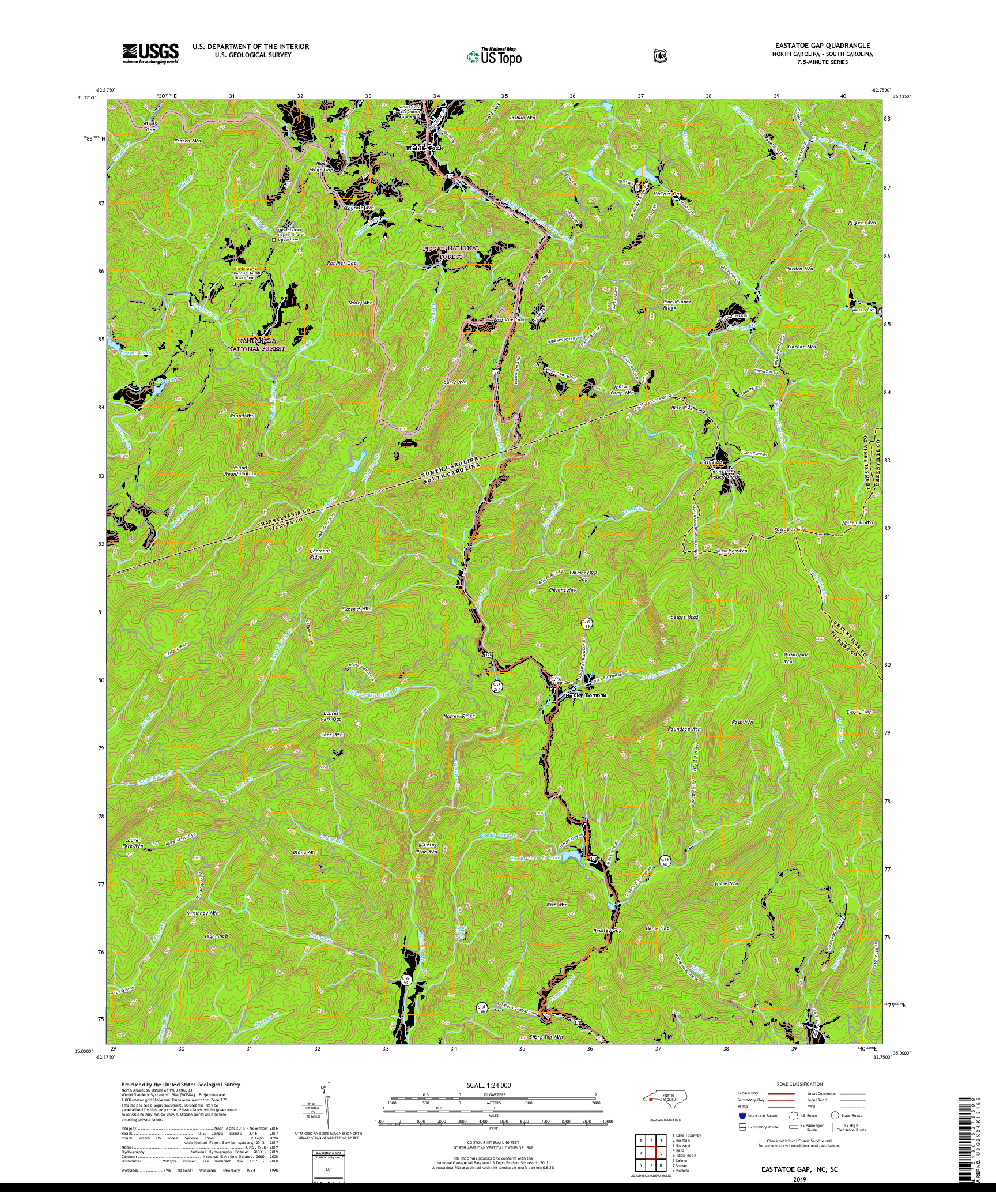 USGS US TOPO 7.5-MINUTE MAP FOR EASTATOE GAP, NC,SC 2019