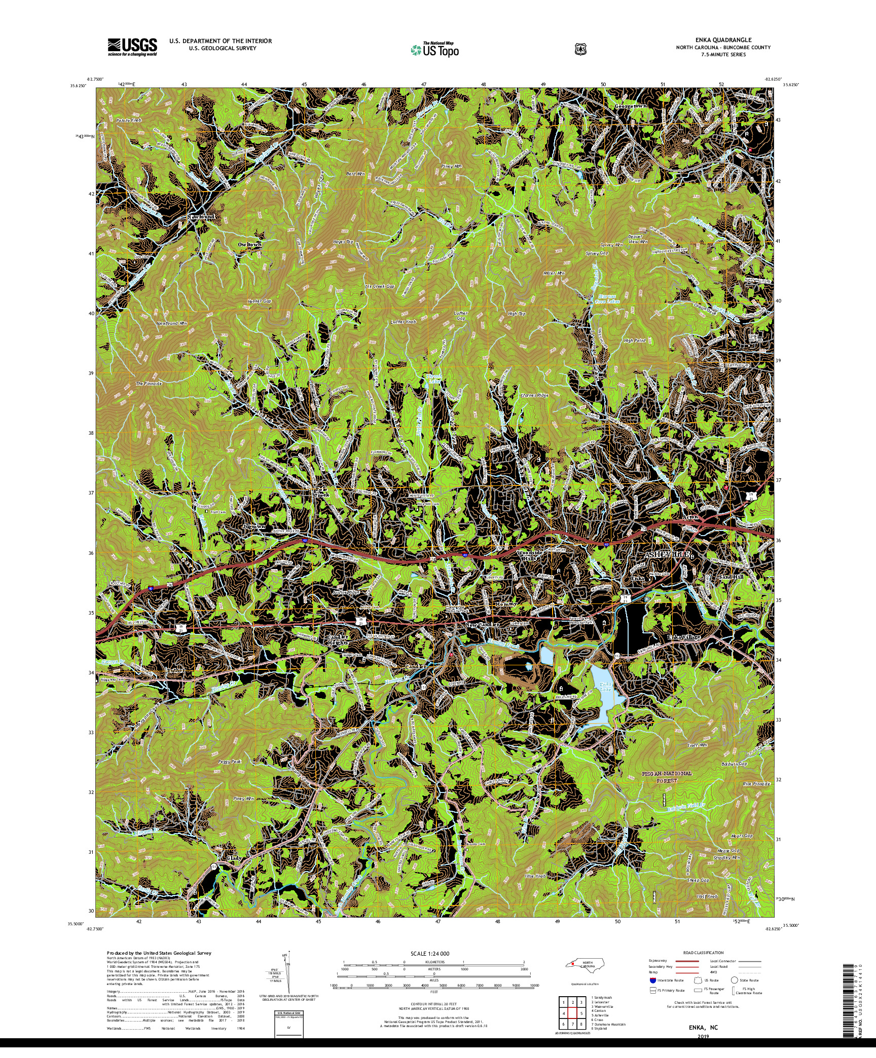 USGS US TOPO 7.5-MINUTE MAP FOR ENKA, NC 2019