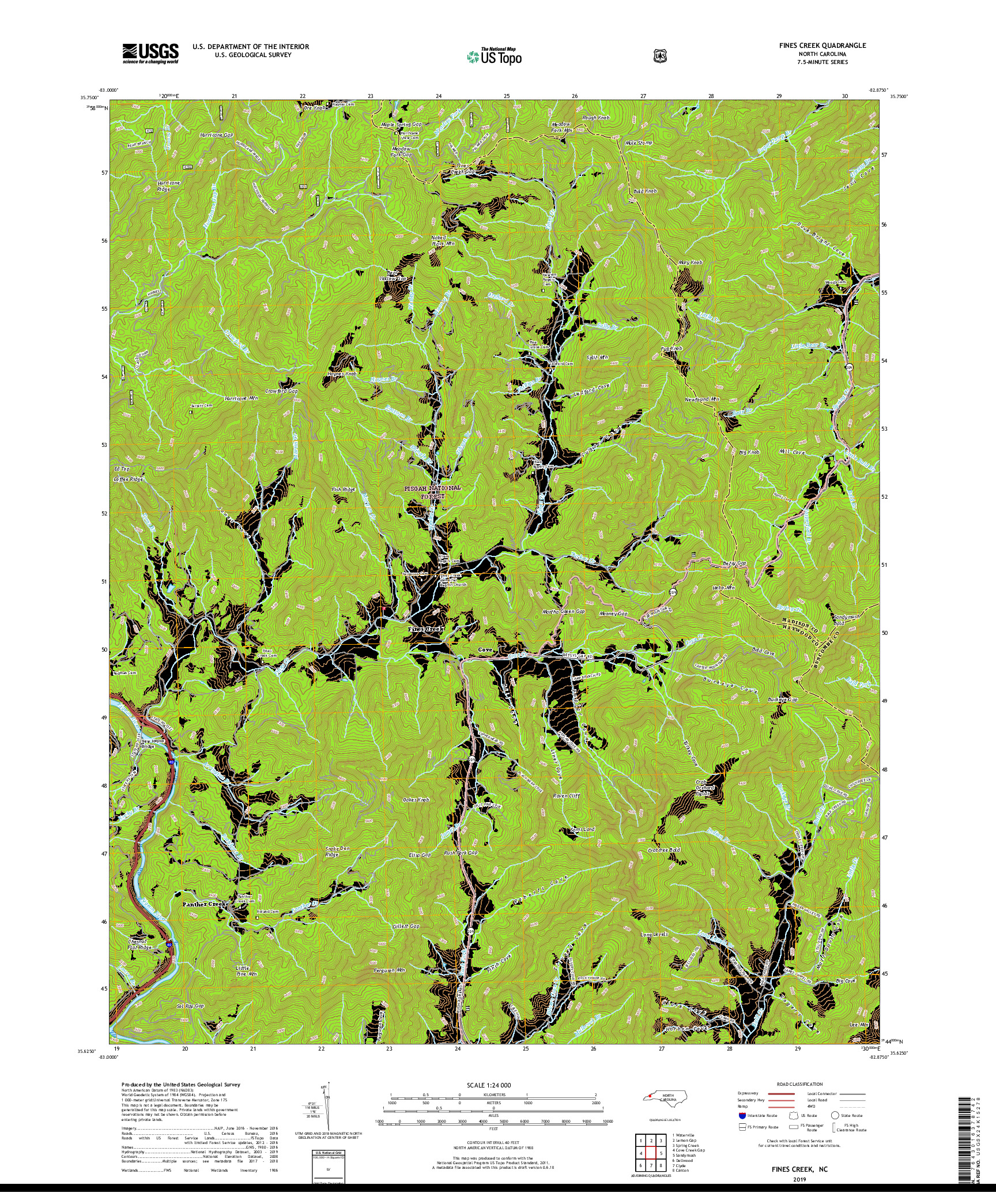 USGS US TOPO 7.5-MINUTE MAP FOR FINES CREEK, NC 2019