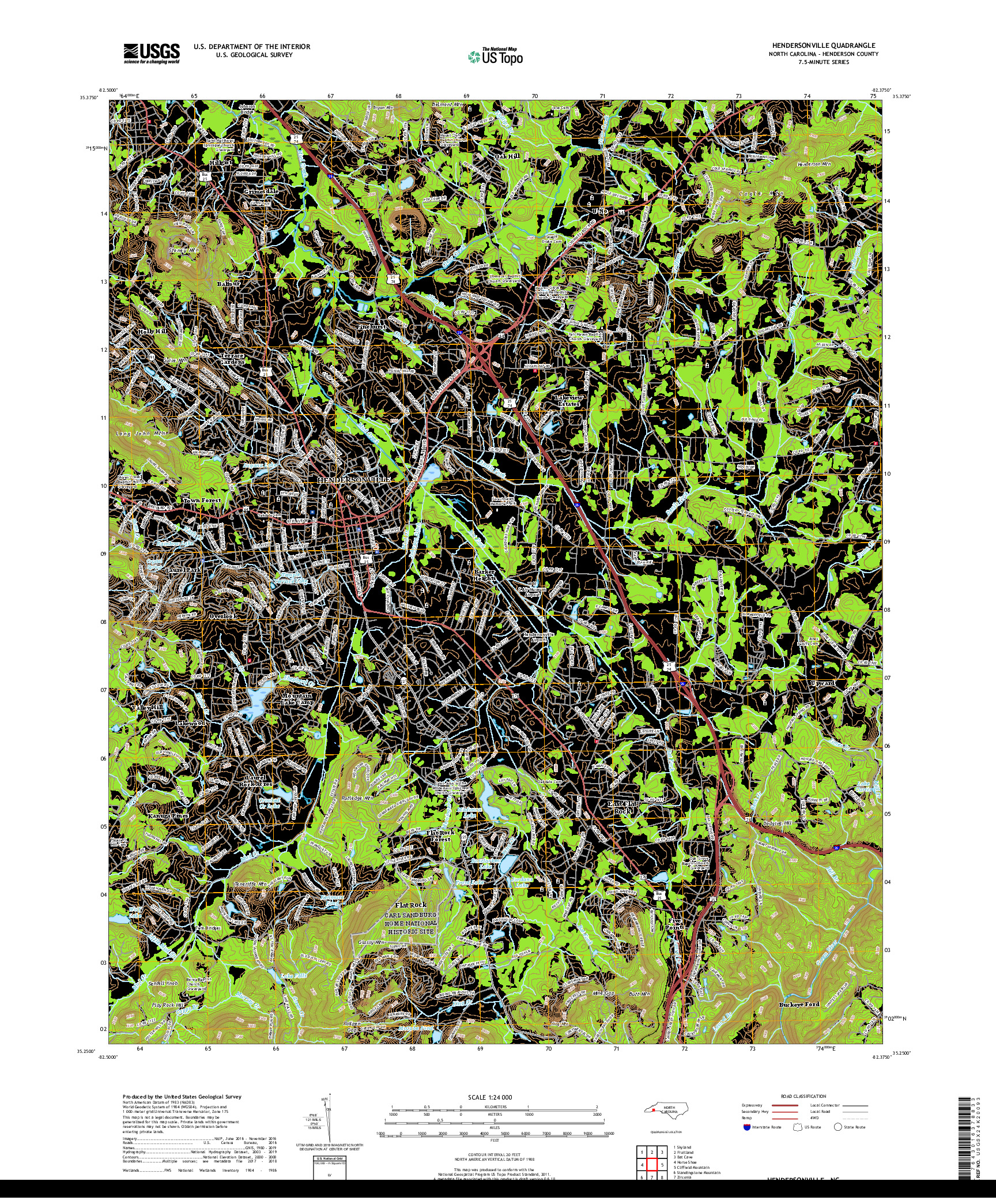USGS US TOPO 7.5-MINUTE MAP FOR HENDERSONVILLE, NC 2019
