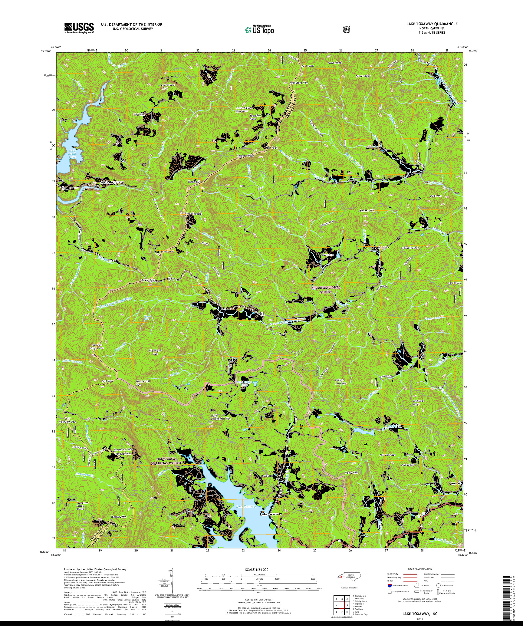 USGS US TOPO 7.5-MINUTE MAP FOR LAKE TOXAWAY, NC 2019