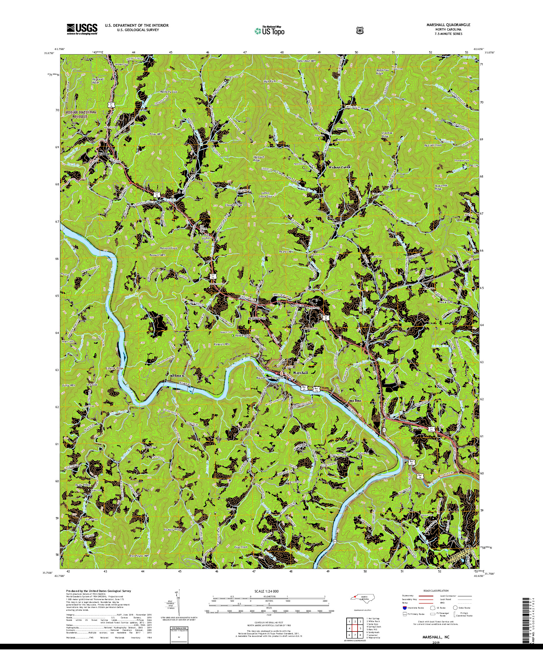 USGS US TOPO 7.5-MINUTE MAP FOR MARSHALL, NC 2019