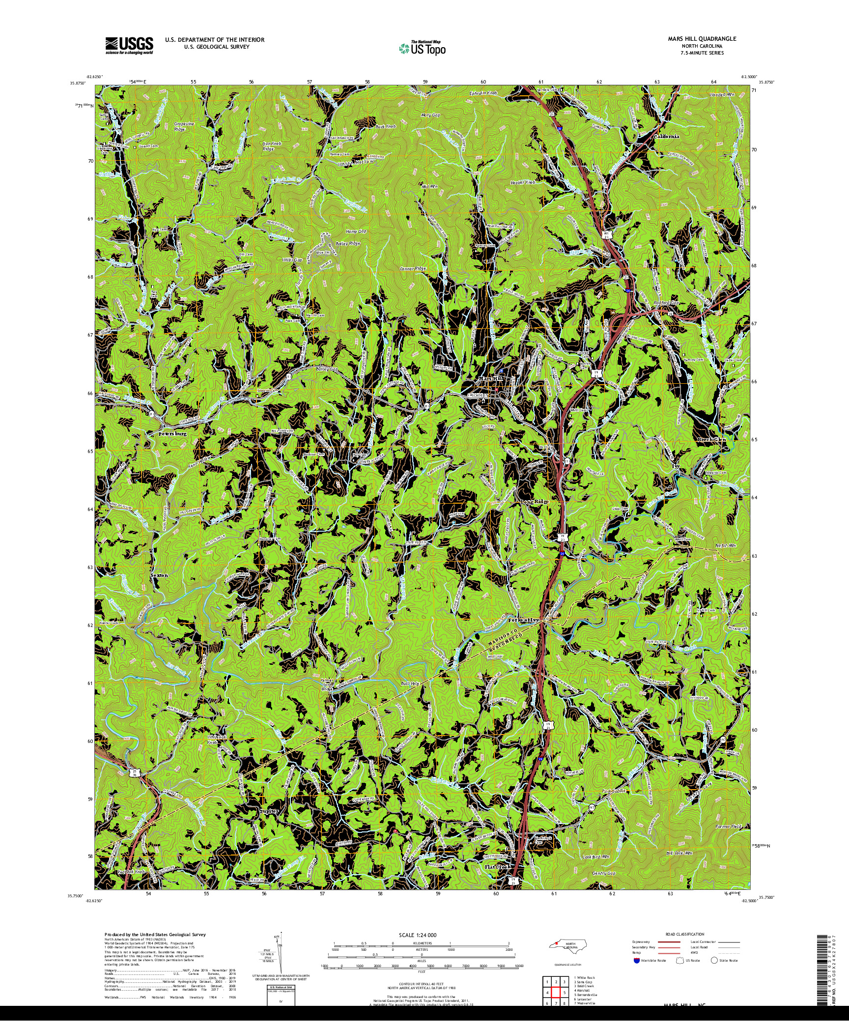 USGS US TOPO 7.5-MINUTE MAP FOR MARS HILL, NC 2019