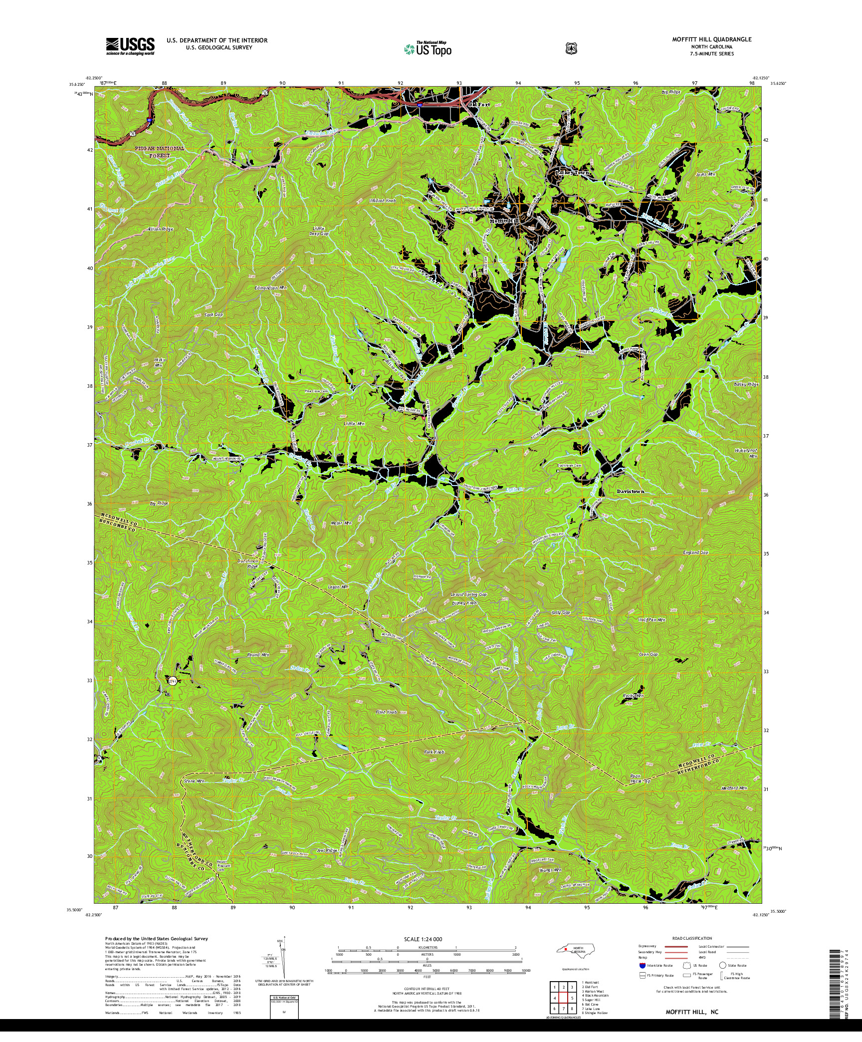 USGS US TOPO 7.5-MINUTE MAP FOR MOFFITT HILL, NC 2019