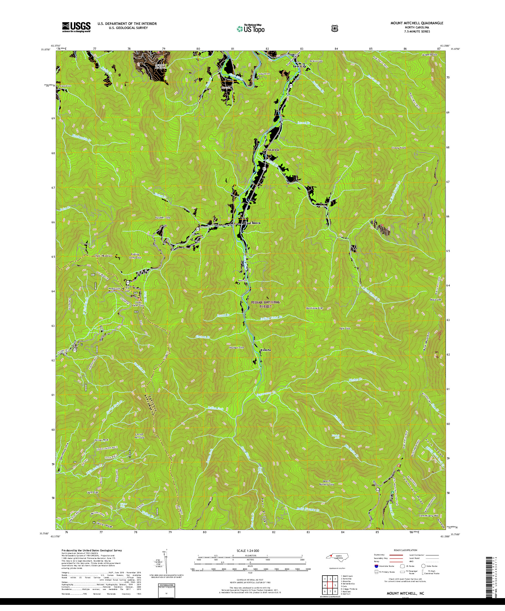 USGS US TOPO 7.5-MINUTE MAP FOR MOUNT MITCHELL, NC 2019