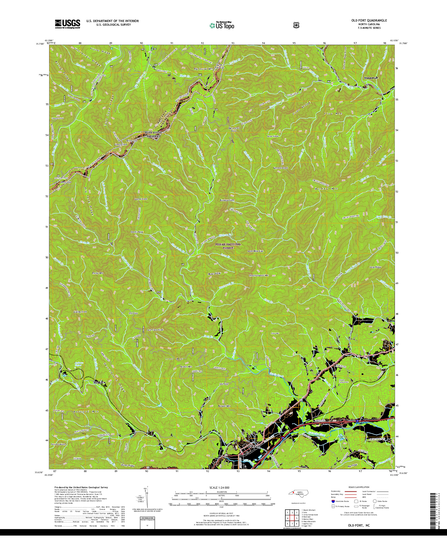 USGS US TOPO 7.5-MINUTE MAP FOR OLD FORT, NC 2019