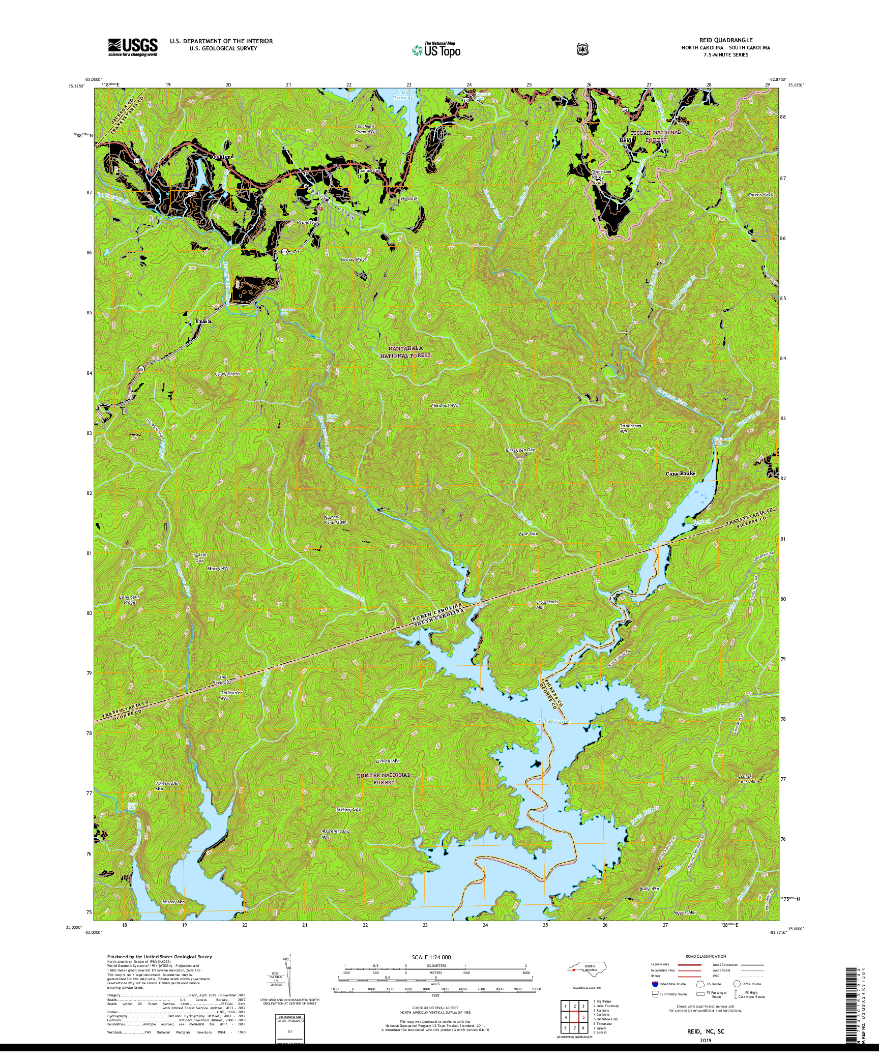 USGS US TOPO 7.5-MINUTE MAP FOR REID, NC,SC 2019