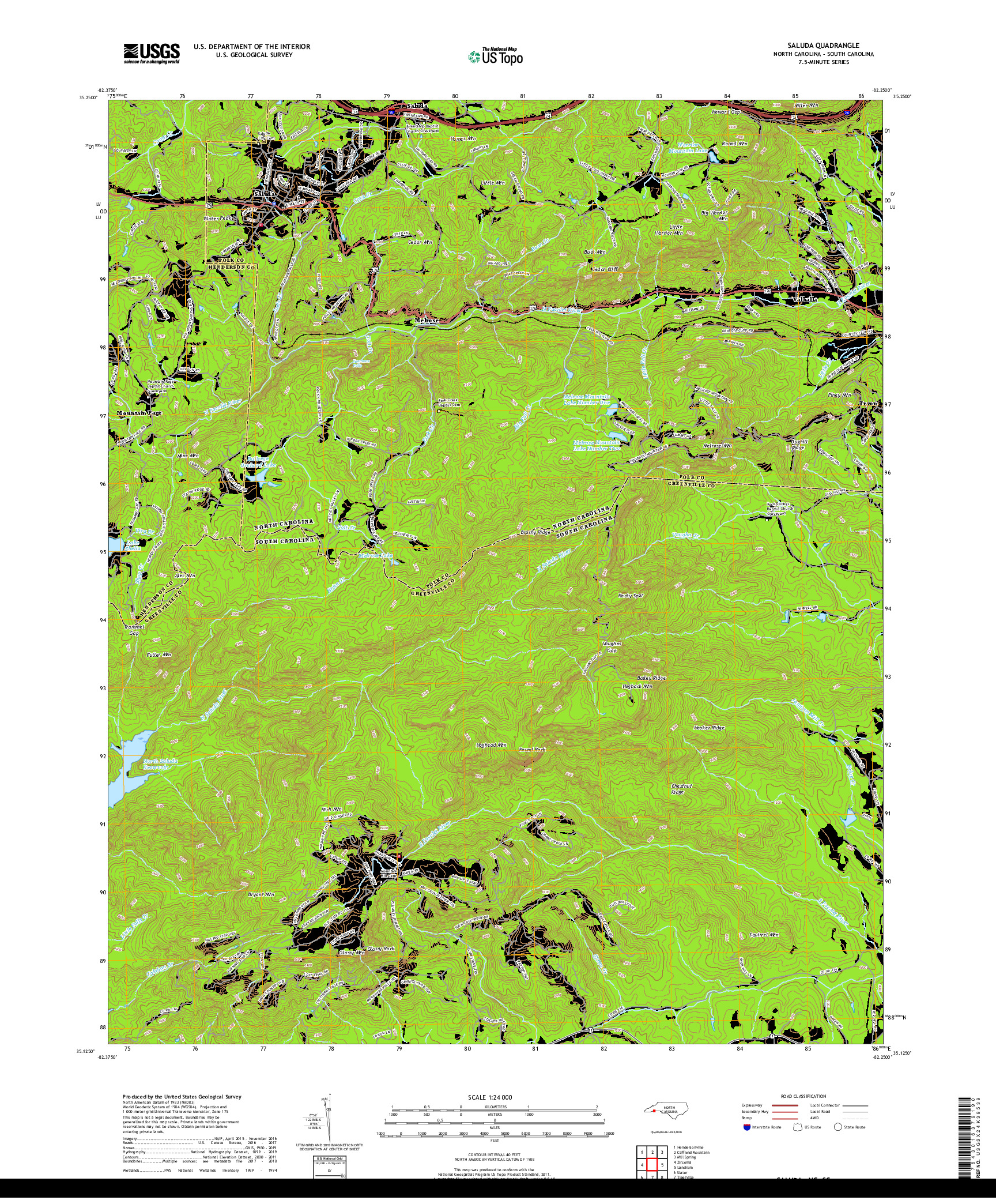 USGS US TOPO 7.5-MINUTE MAP FOR SALUDA, NC,SC 2019