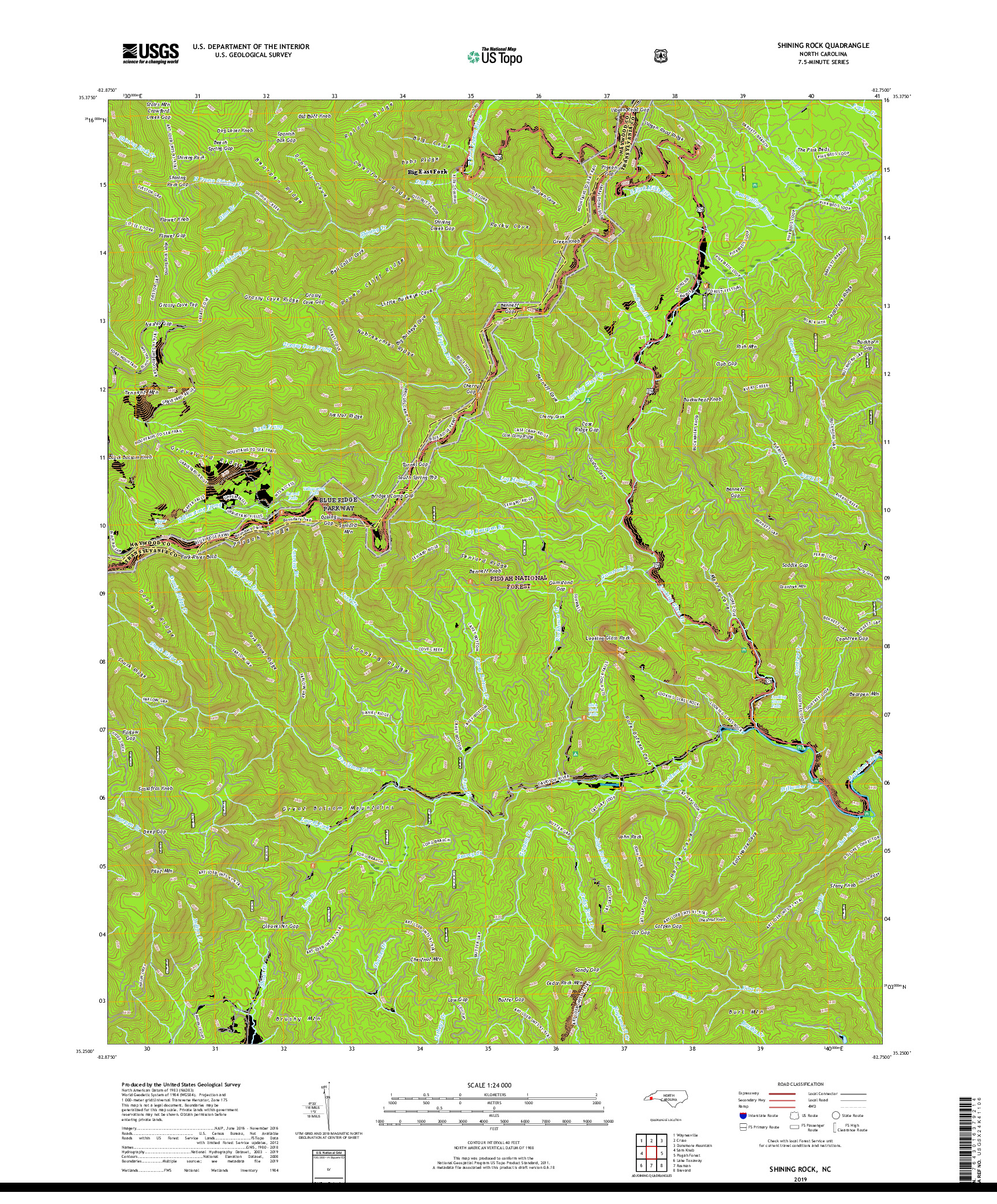 USGS US TOPO 7.5-MINUTE MAP FOR SHINING ROCK, NC 2019