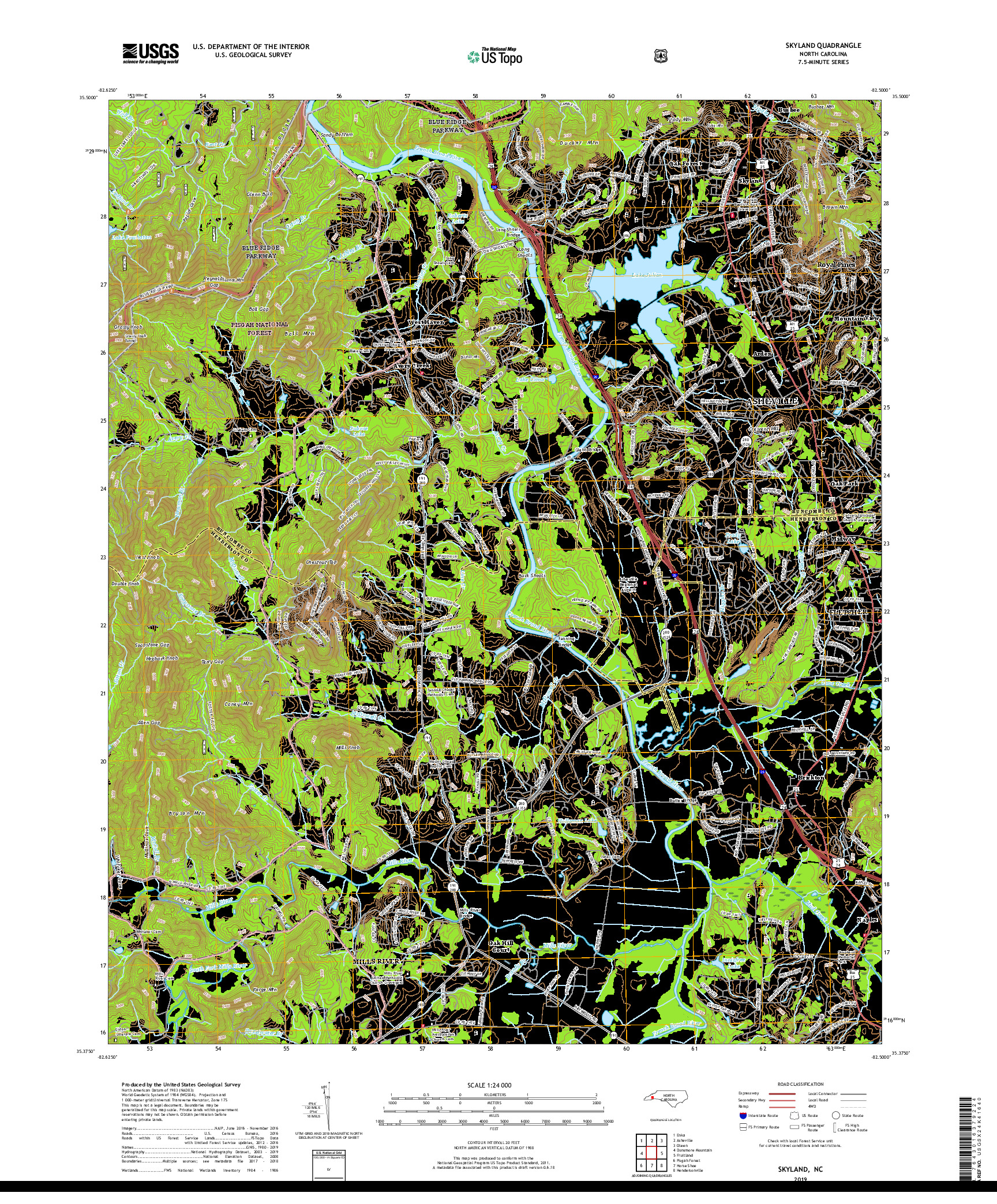 USGS US TOPO 7.5-MINUTE MAP FOR SKYLAND, NC 2019