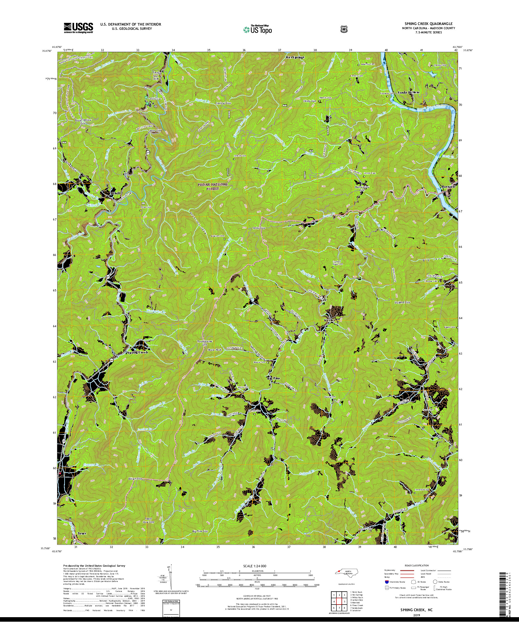 USGS US TOPO 7.5-MINUTE MAP FOR SPRING CREEK, NC 2019