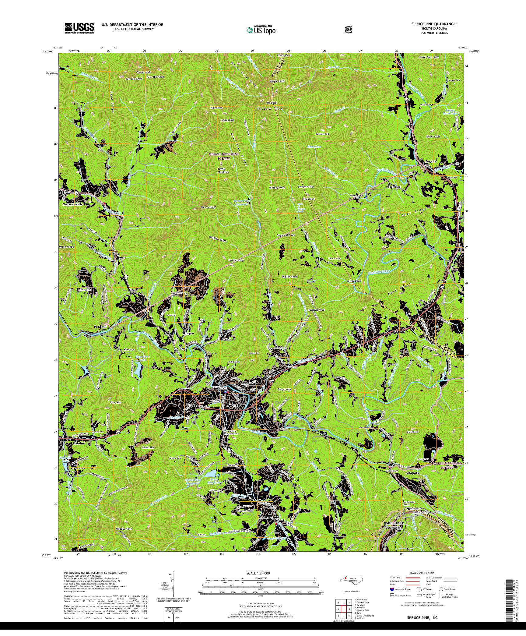 USGS US TOPO 7.5-MINUTE MAP FOR SPRUCE PINE, NC 2019