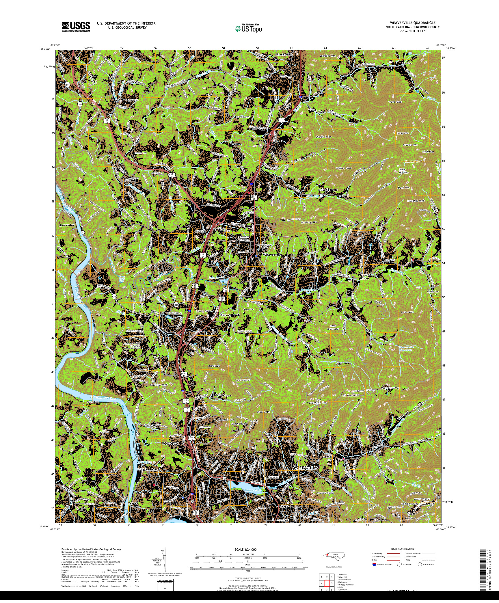 USGS US TOPO 7.5-MINUTE MAP FOR WEAVERVILLE, NC 2019