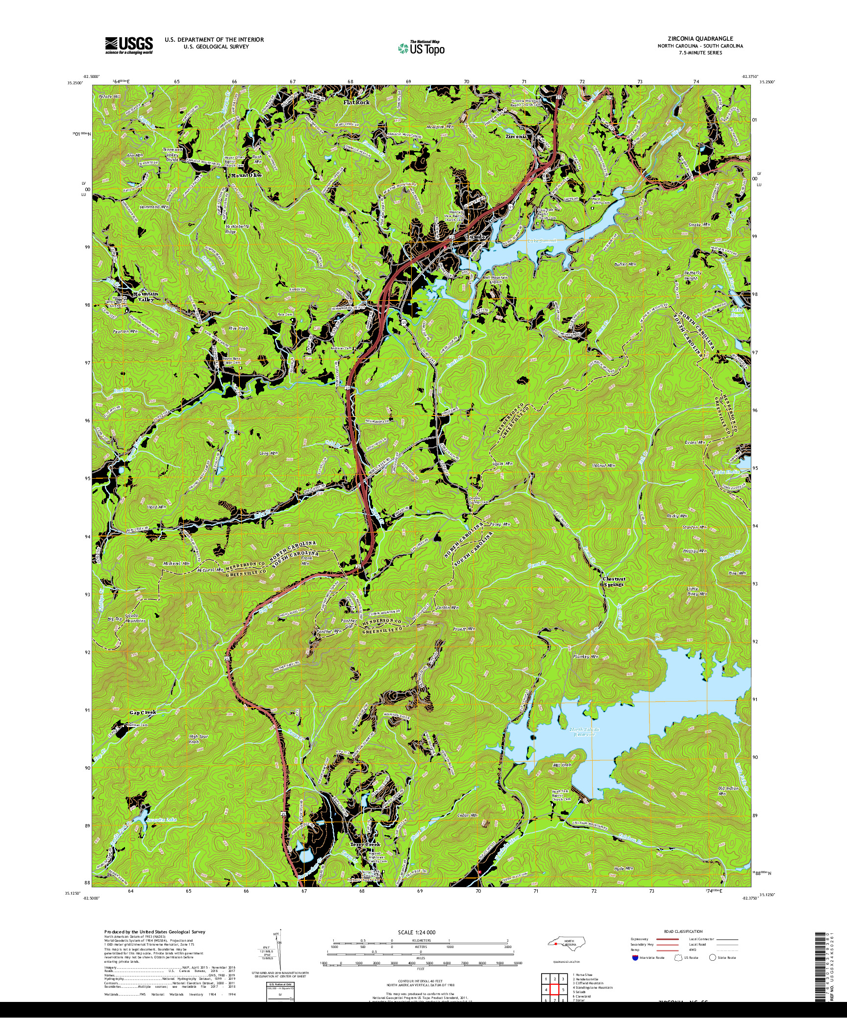 USGS US TOPO 7.5-MINUTE MAP FOR ZIRCONIA, NC,SC 2019