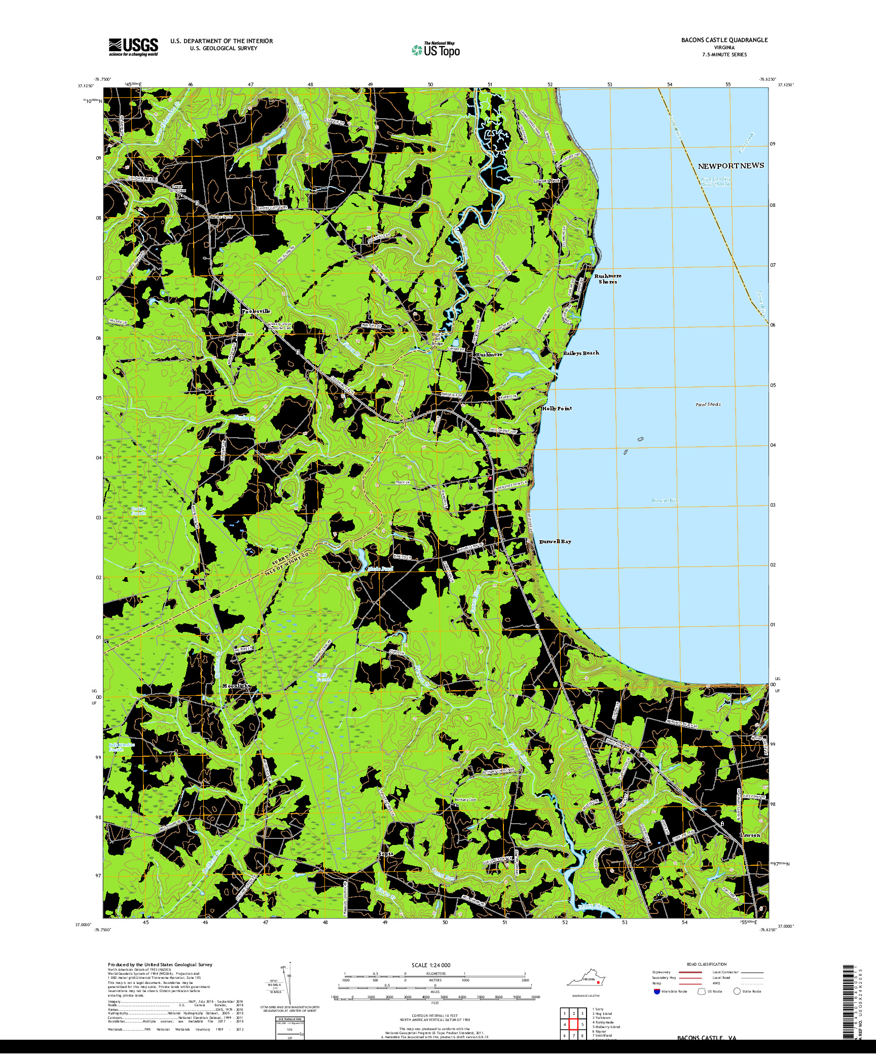 USGS US TOPO 7.5-MINUTE MAP FOR BACONS CASTLE, VA 2019