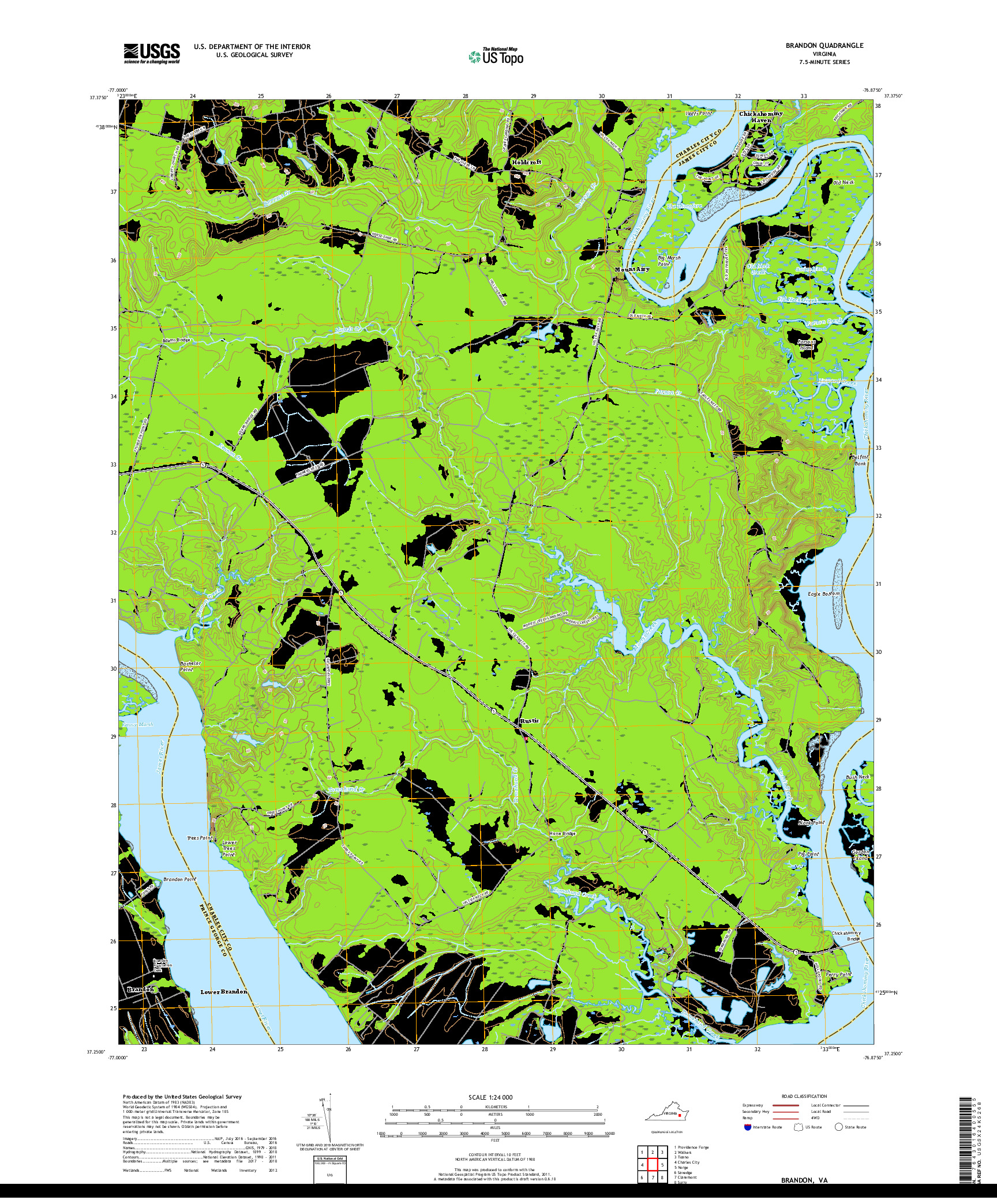 USGS US TOPO 7.5-MINUTE MAP FOR BRANDON, VA 2019