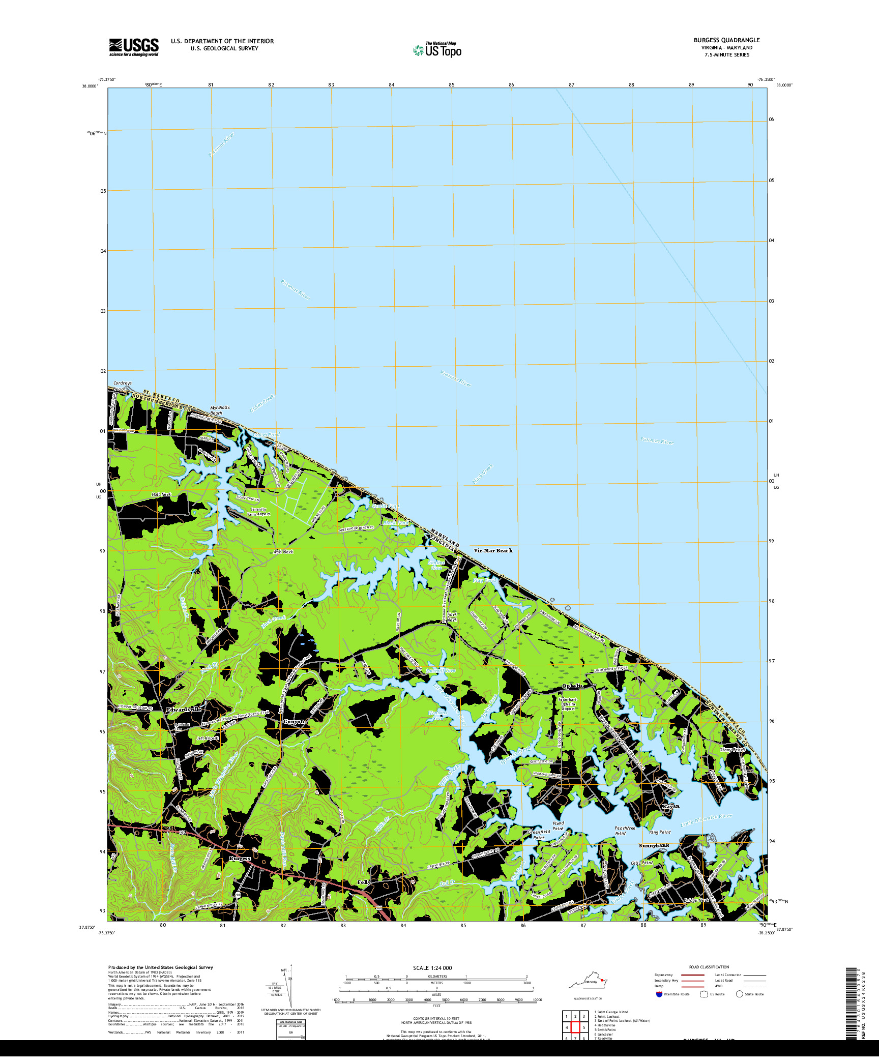 USGS US TOPO 7.5-MINUTE MAP FOR BURGESS, VA,MD 2019