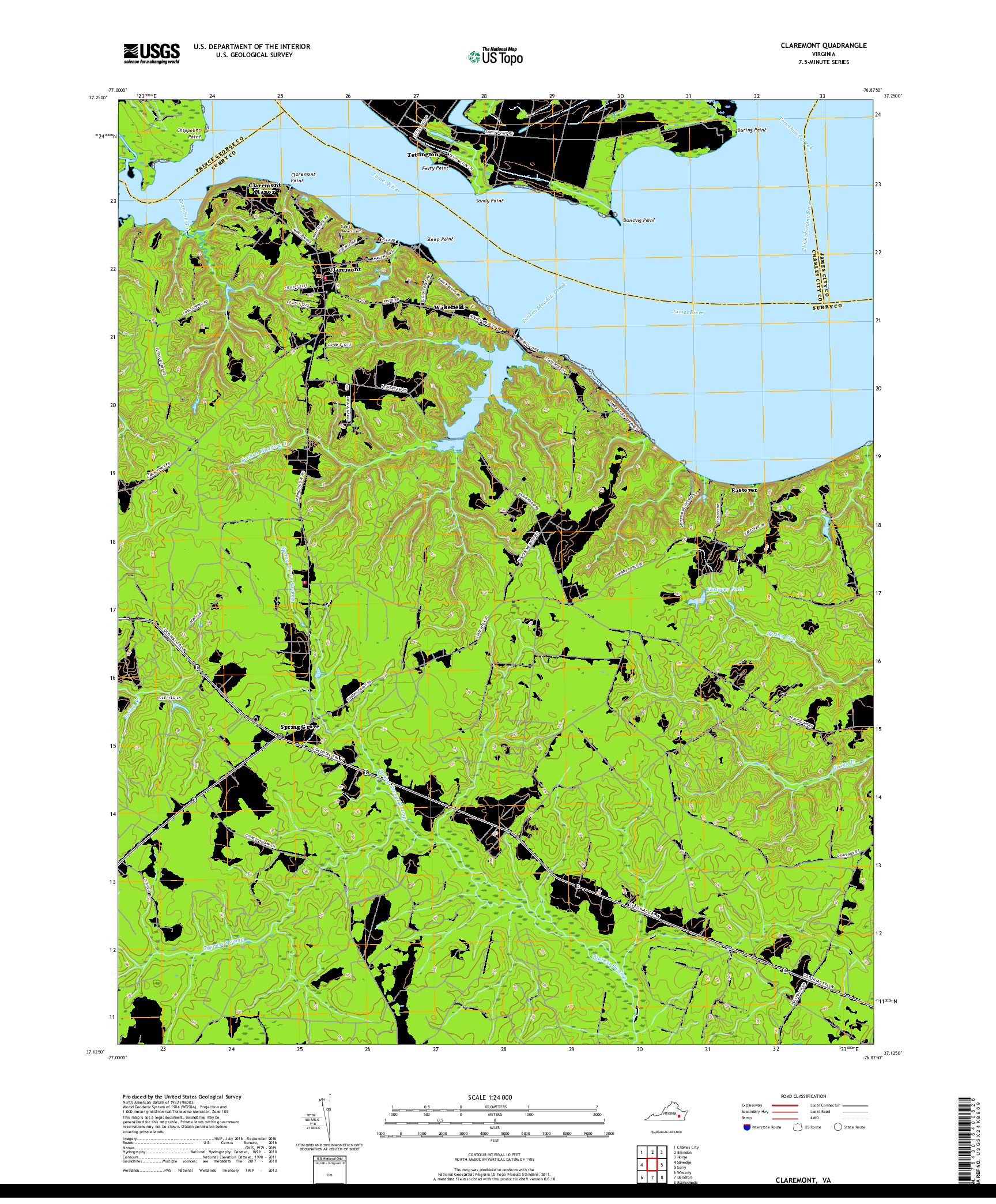 USGS US TOPO 7.5-MINUTE MAP FOR CLAREMONT, VA 2019