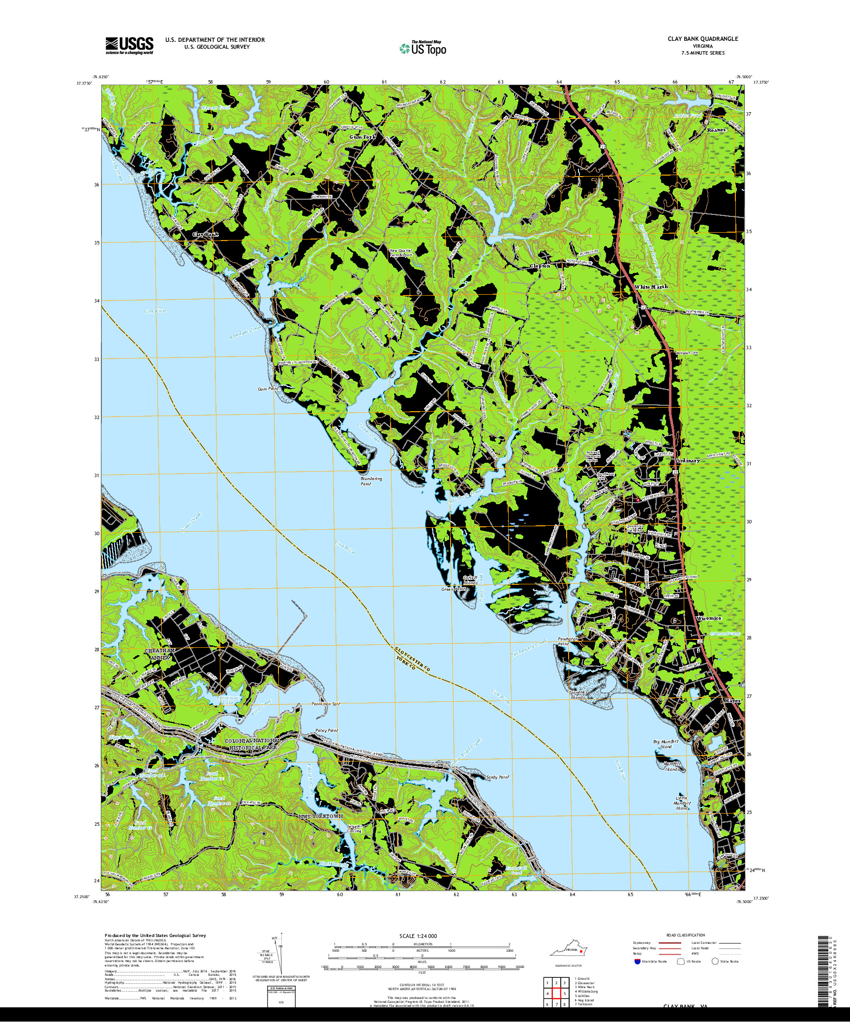 USGS US TOPO 7.5-MINUTE MAP FOR CLAY BANK, VA 2019