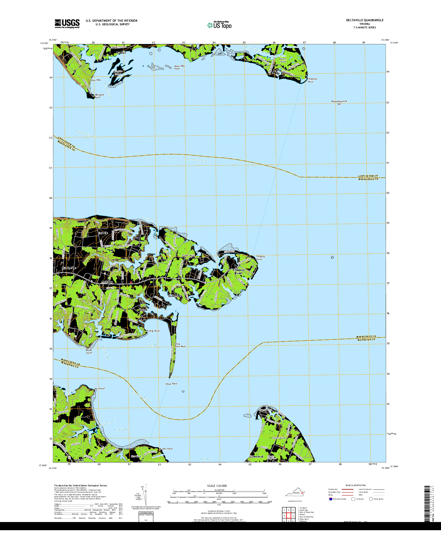 USGS US TOPO 7.5-MINUTE MAP FOR DELTAVILLE, VA 2019