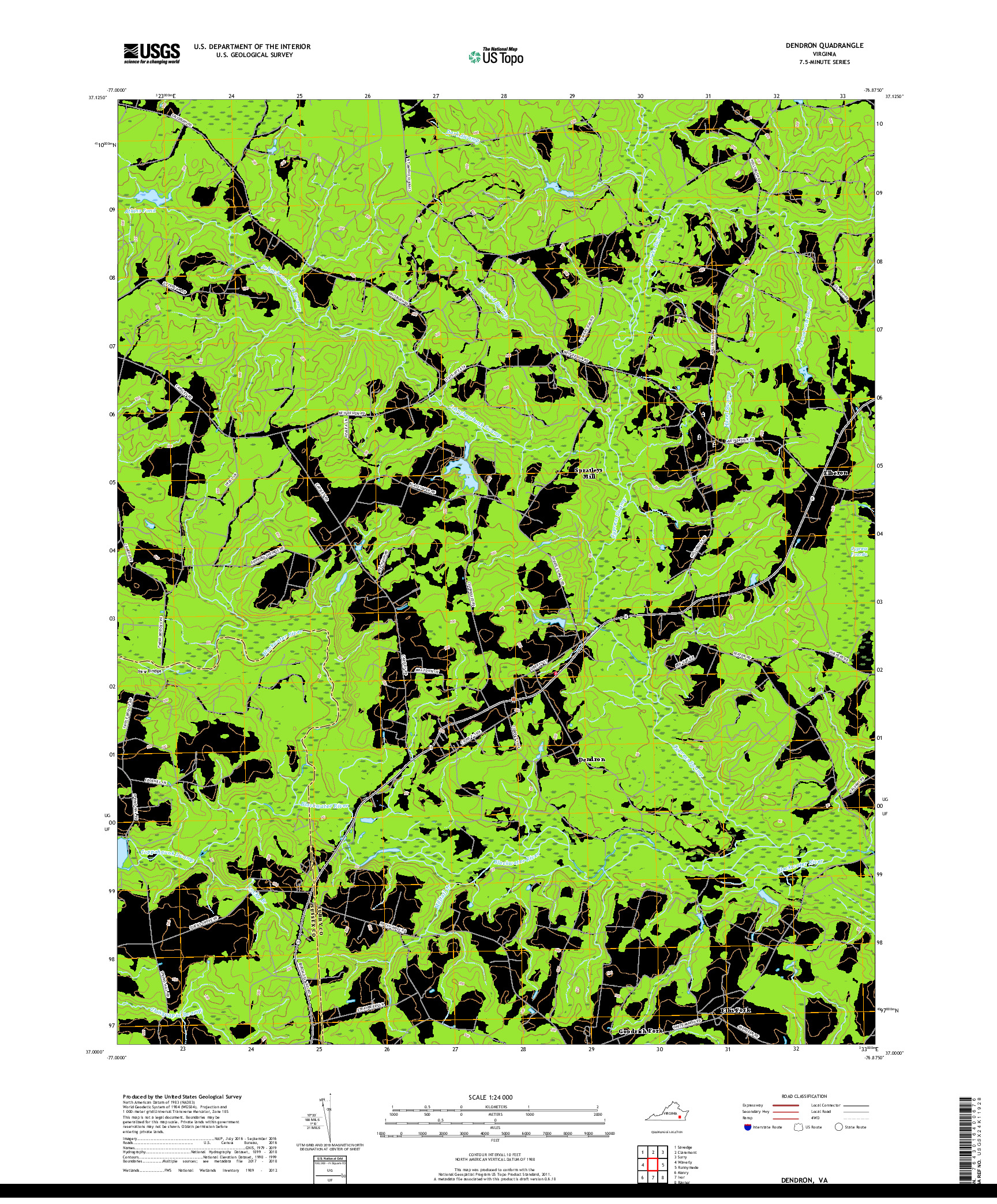 USGS US TOPO 7.5-MINUTE MAP FOR DENDRON, VA 2019