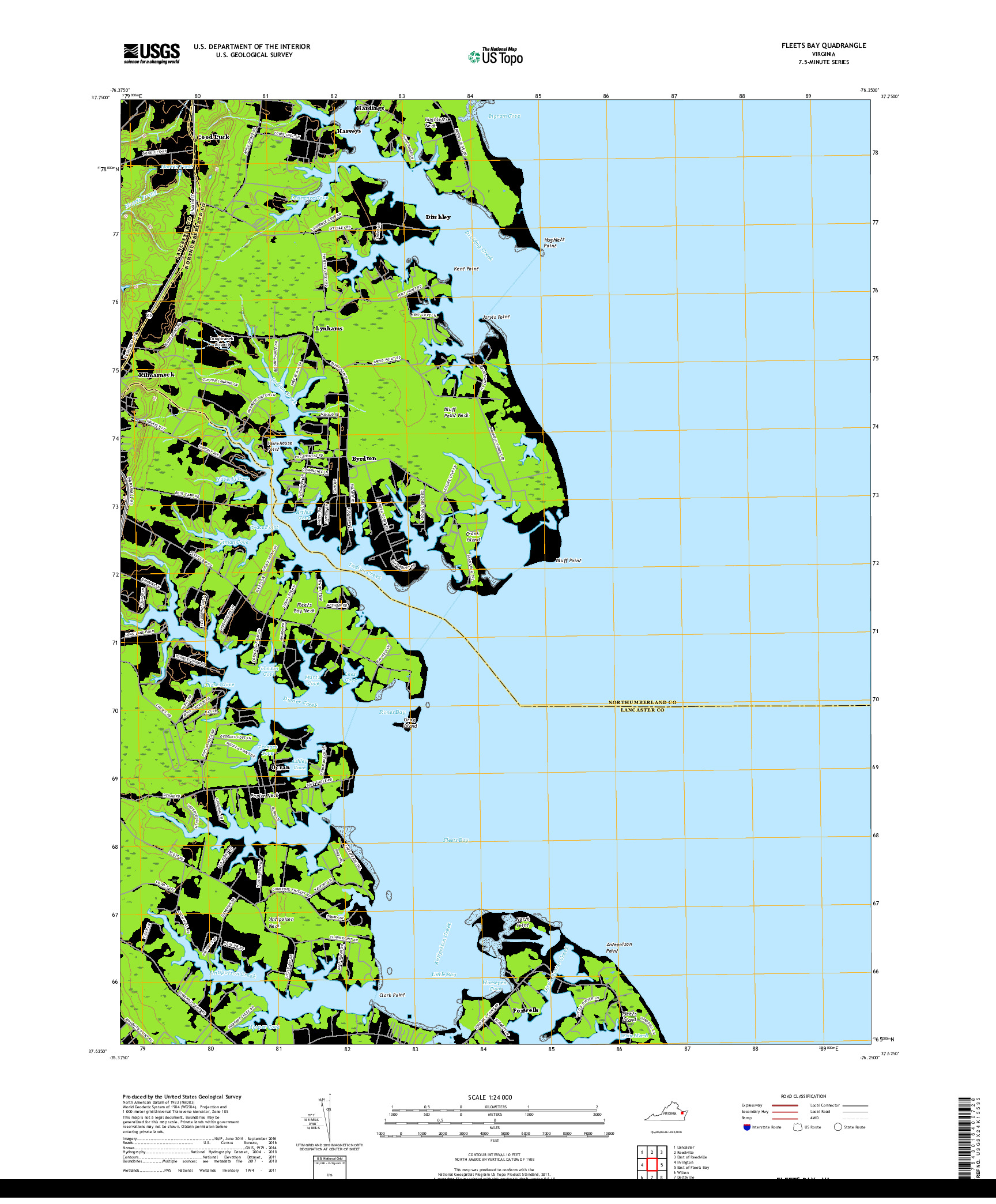 USGS US TOPO 7.5-MINUTE MAP FOR FLEETS BAY, VA 2019