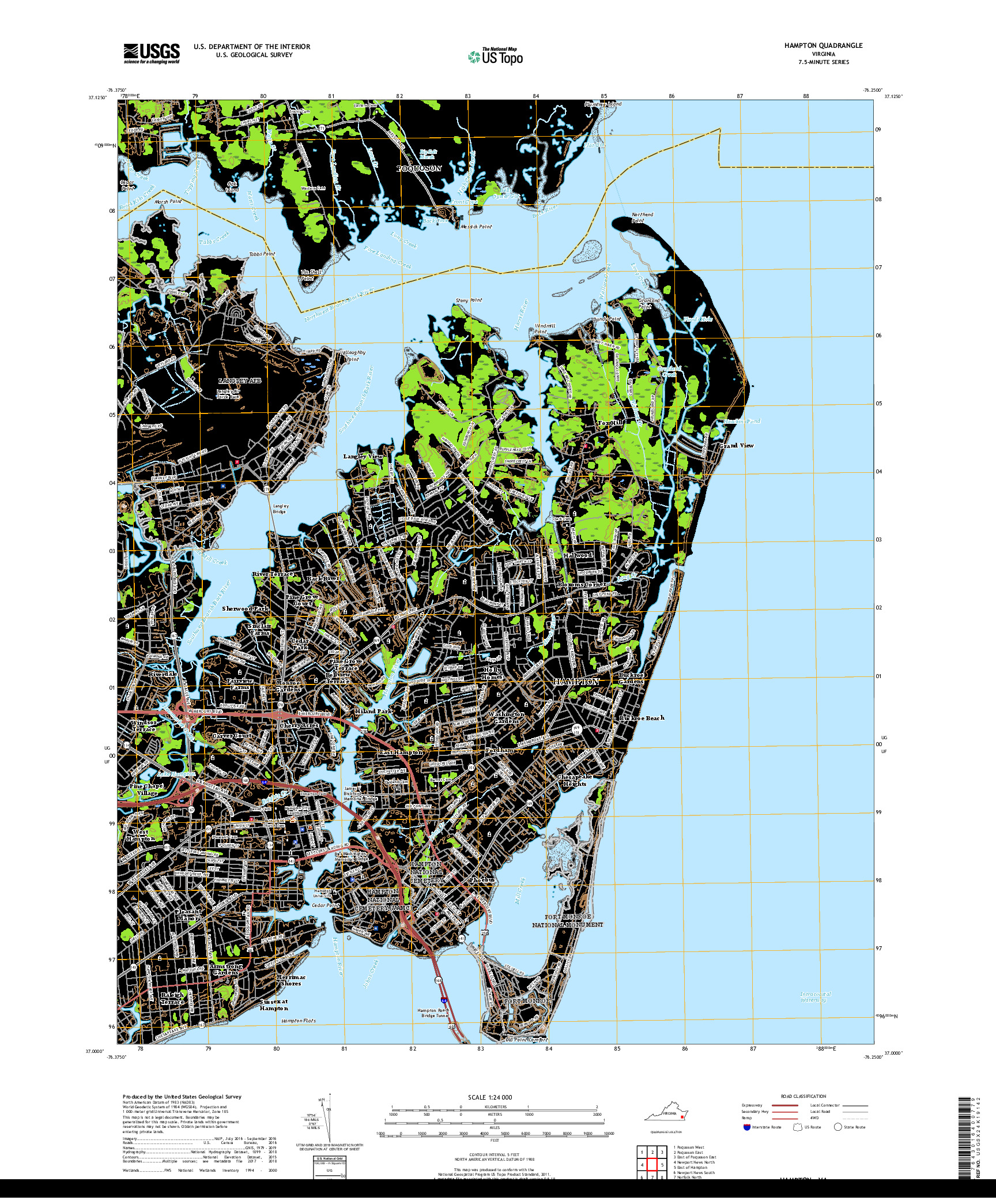 USGS US TOPO 7.5-MINUTE MAP FOR HAMPTON, VA 2019