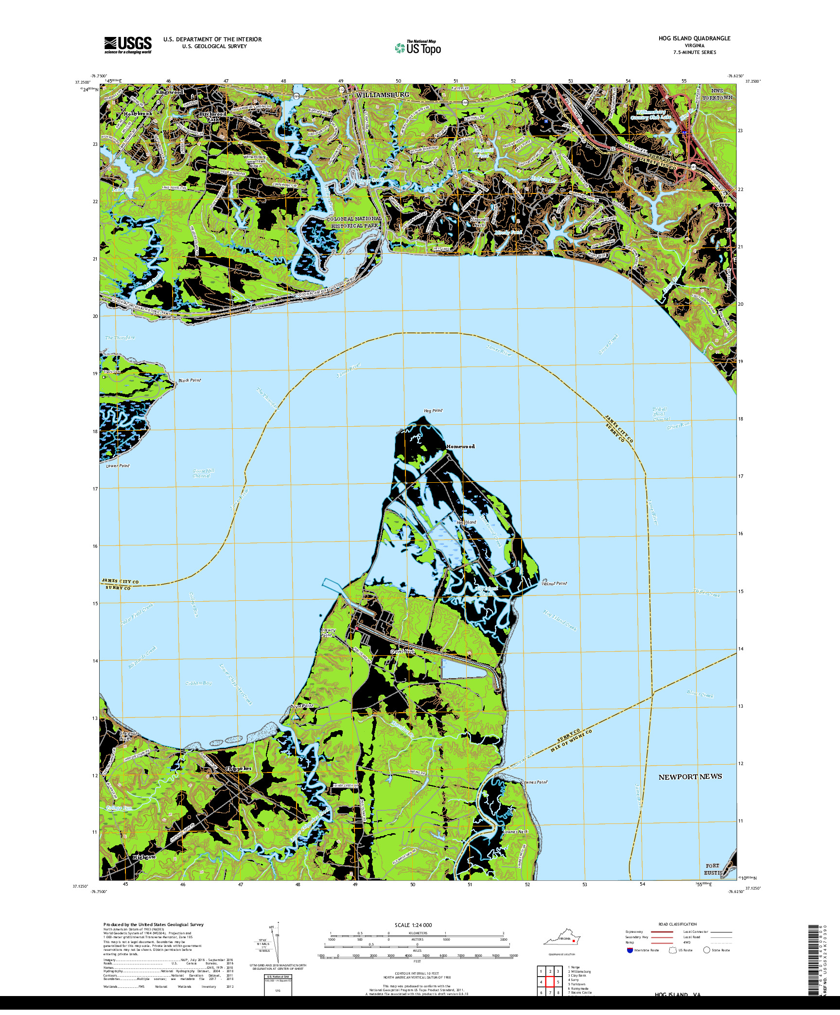 USGS US TOPO 7.5-MINUTE MAP FOR HOG ISLAND, VA 2019