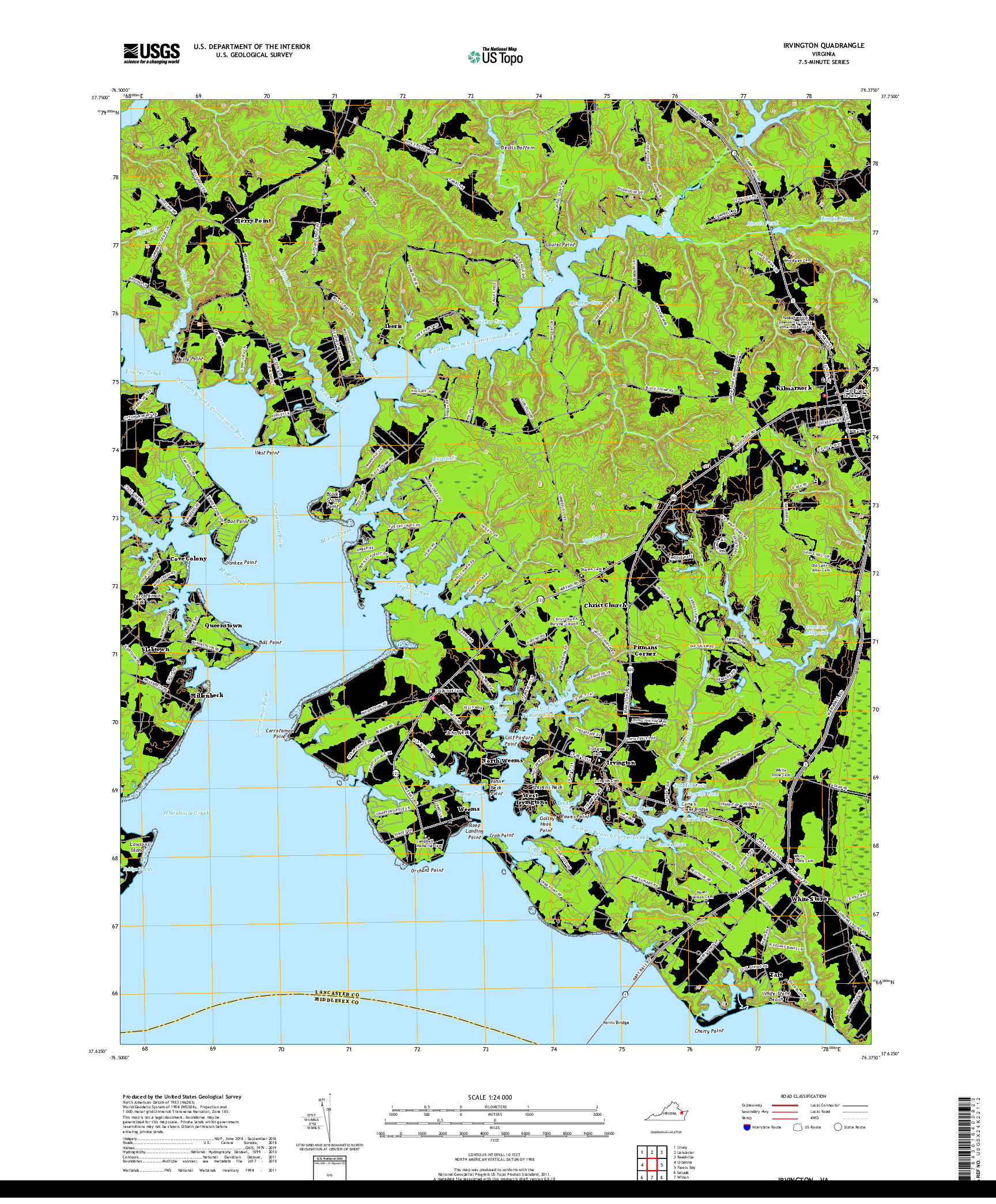 USGS US TOPO 7.5-MINUTE MAP FOR IRVINGTON, VA 2019