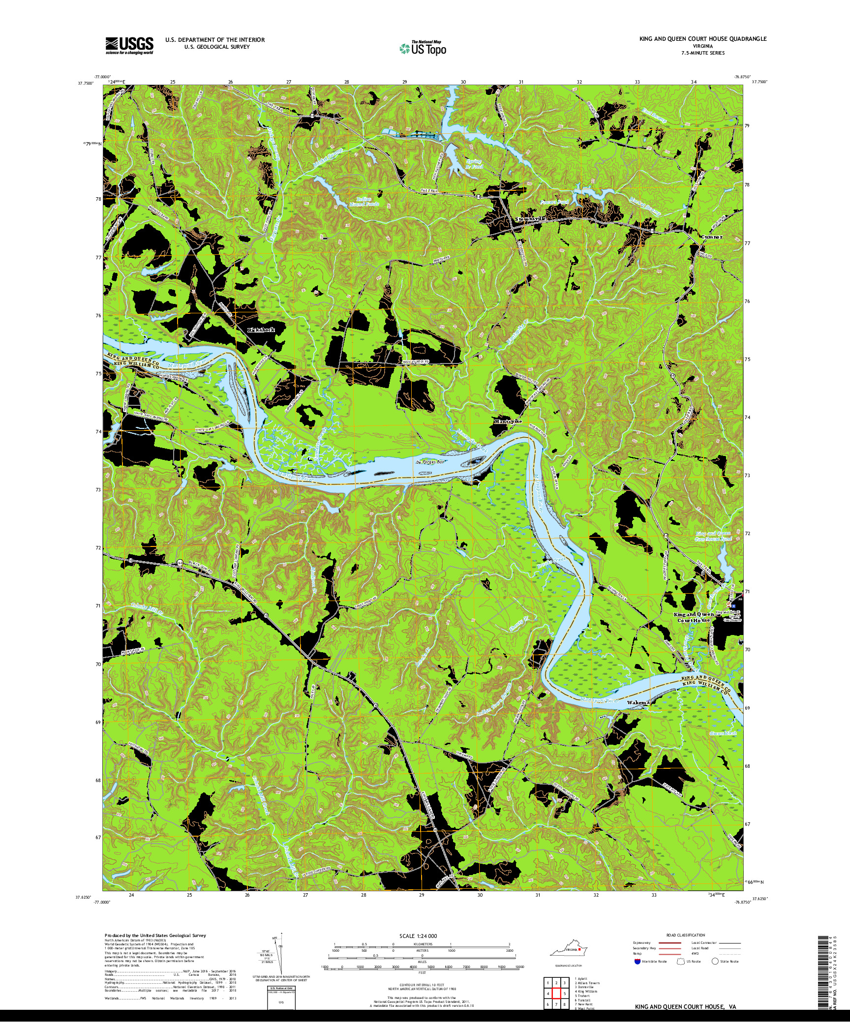 USGS US TOPO 7.5-MINUTE MAP FOR KING AND QUEEN COURT HOUSE, VA 2019