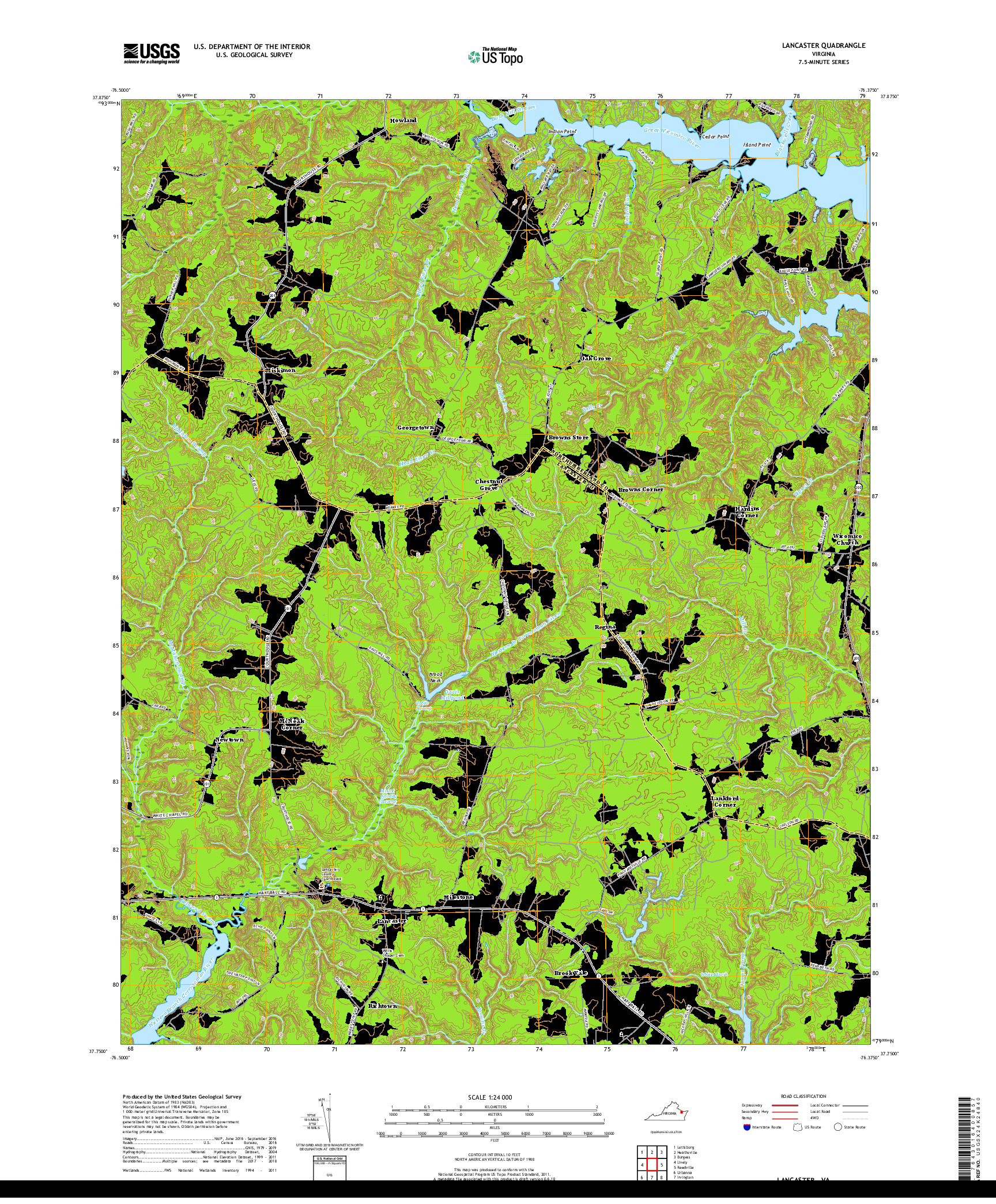 USGS US TOPO 7.5-MINUTE MAP FOR LANCASTER, VA 2019