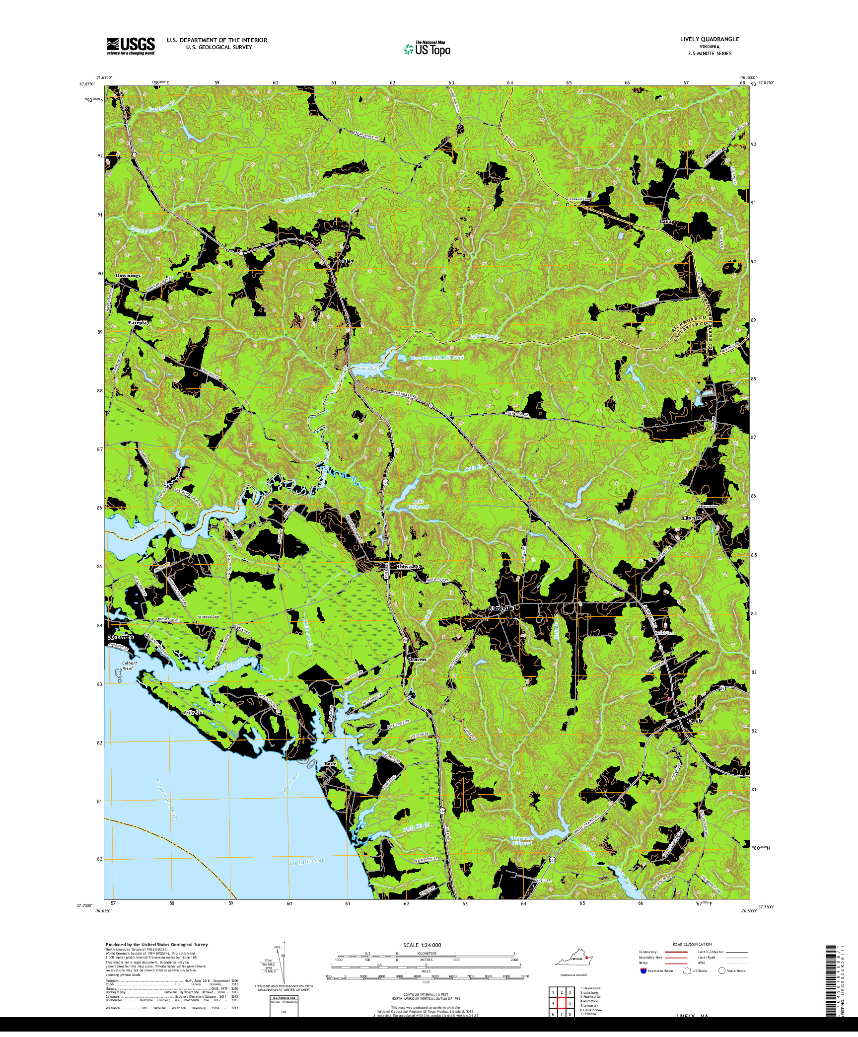 USGS US TOPO 7.5-MINUTE MAP FOR LIVELY, VA 2019
