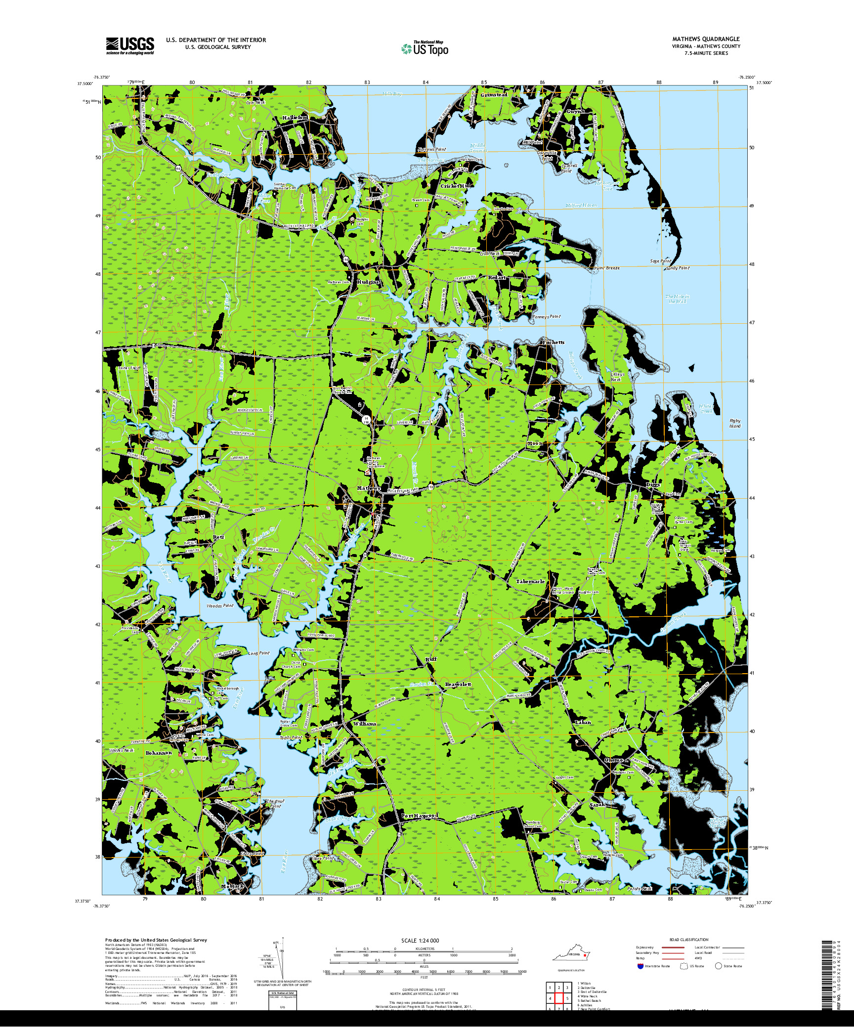 USGS US TOPO 7.5-MINUTE MAP FOR MATHEWS, VA 2019