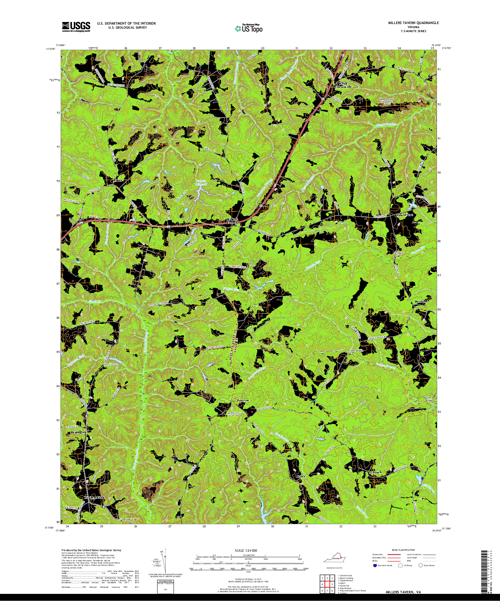 USGS US TOPO 7.5-MINUTE MAP FOR MILLERS TAVERN, VA 2019