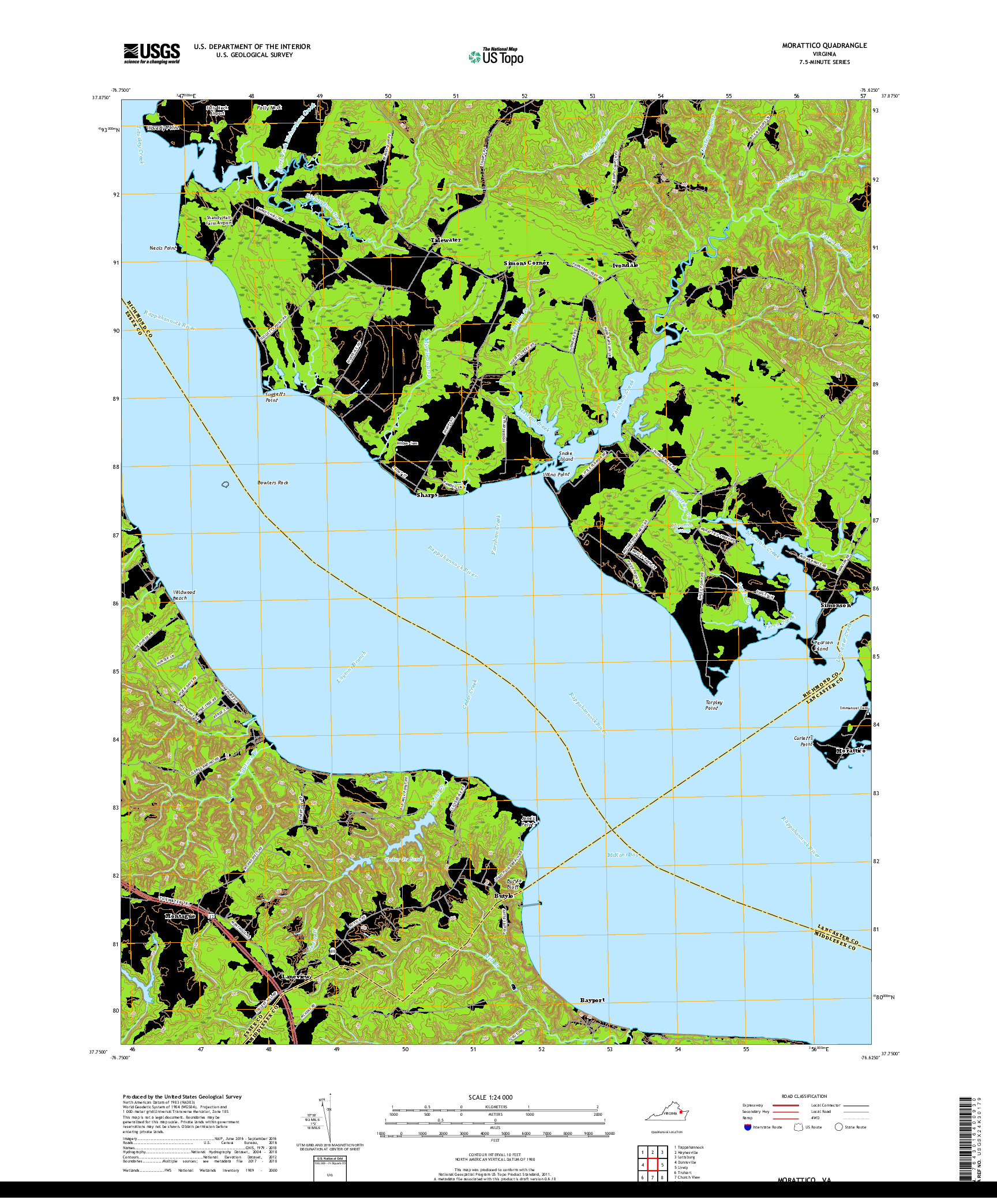USGS US TOPO 7.5-MINUTE MAP FOR MORATTICO, VA 2019