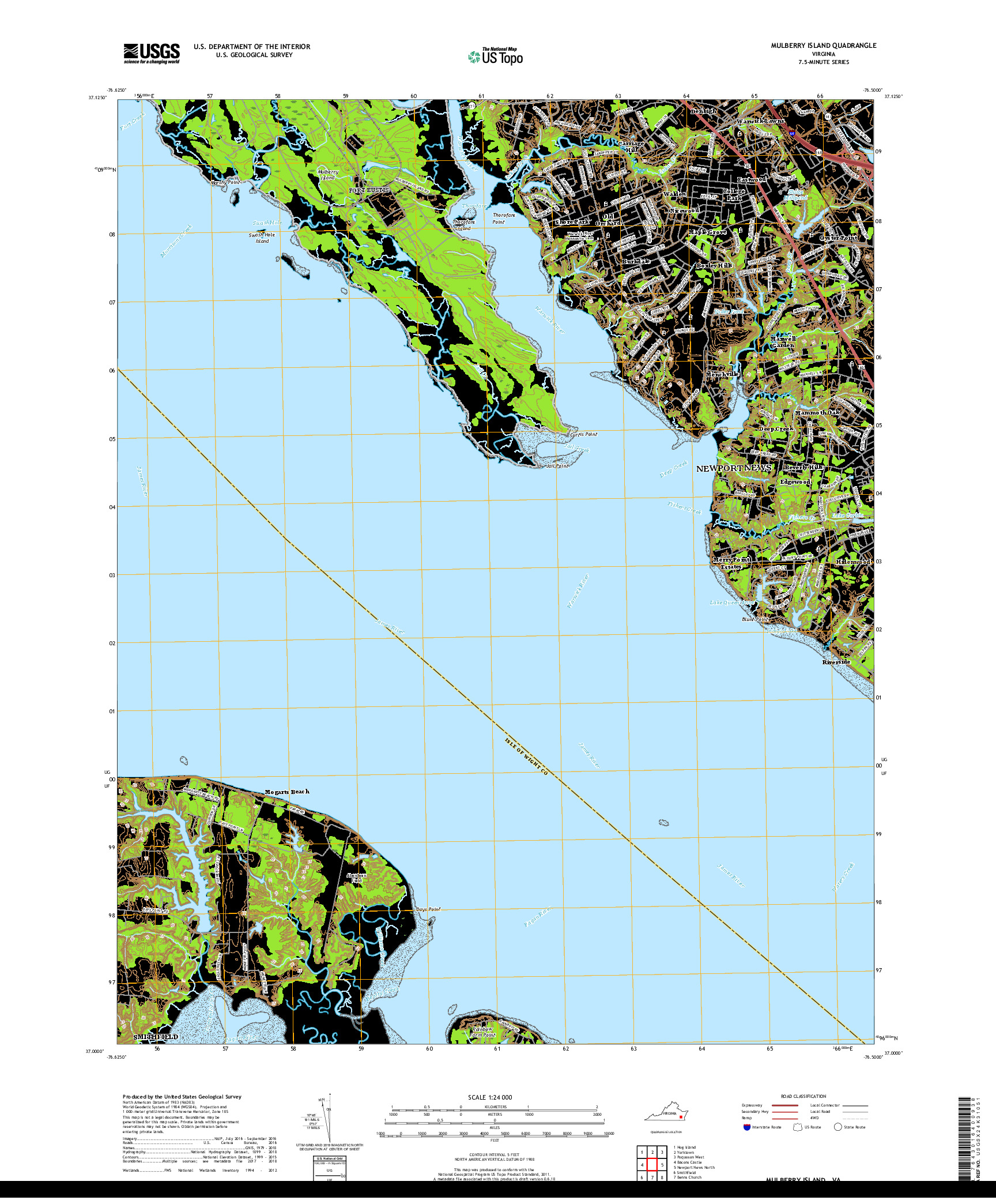USGS US TOPO 7.5-MINUTE MAP FOR MULBERRY ISLAND, VA 2019