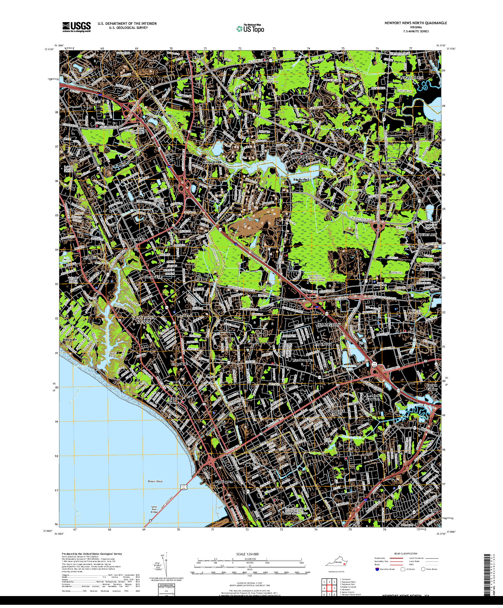 USGS US TOPO 7.5-MINUTE MAP FOR NEWPORT NEWS NORTH, VA 2019