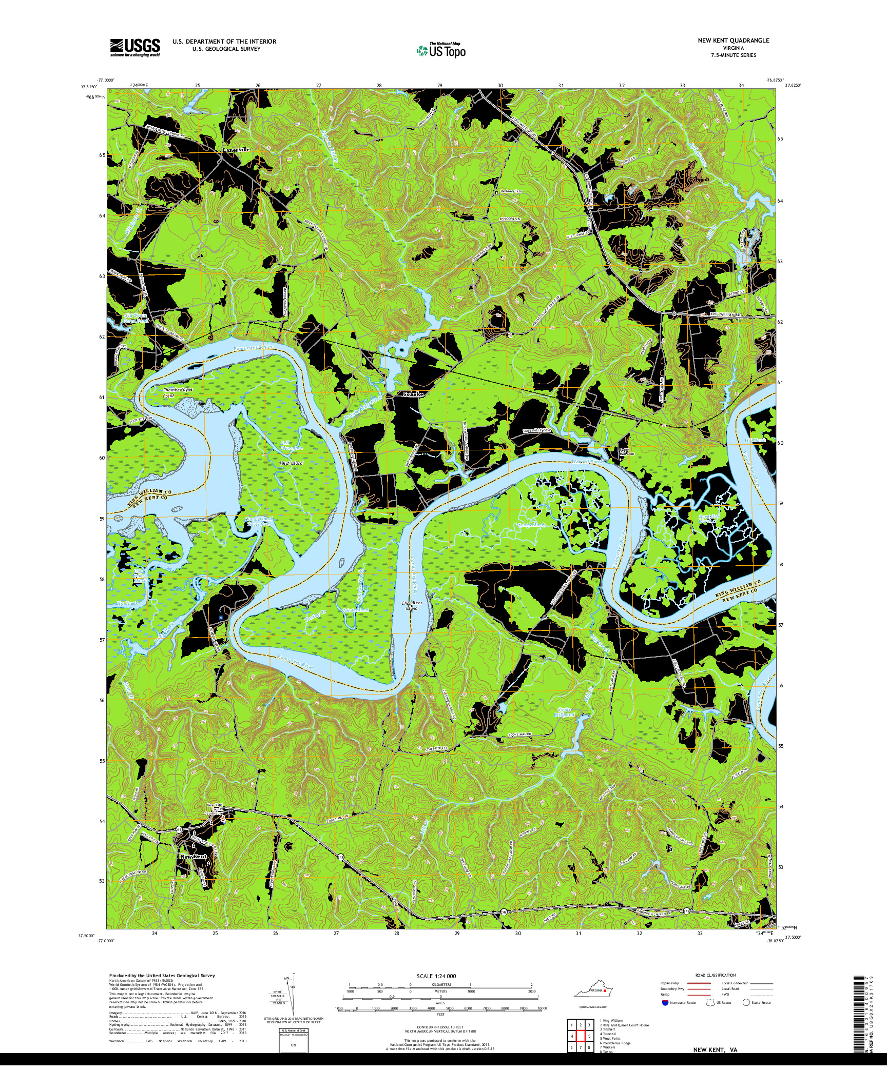 USGS US TOPO 7.5-MINUTE MAP FOR NEW KENT, VA 2019