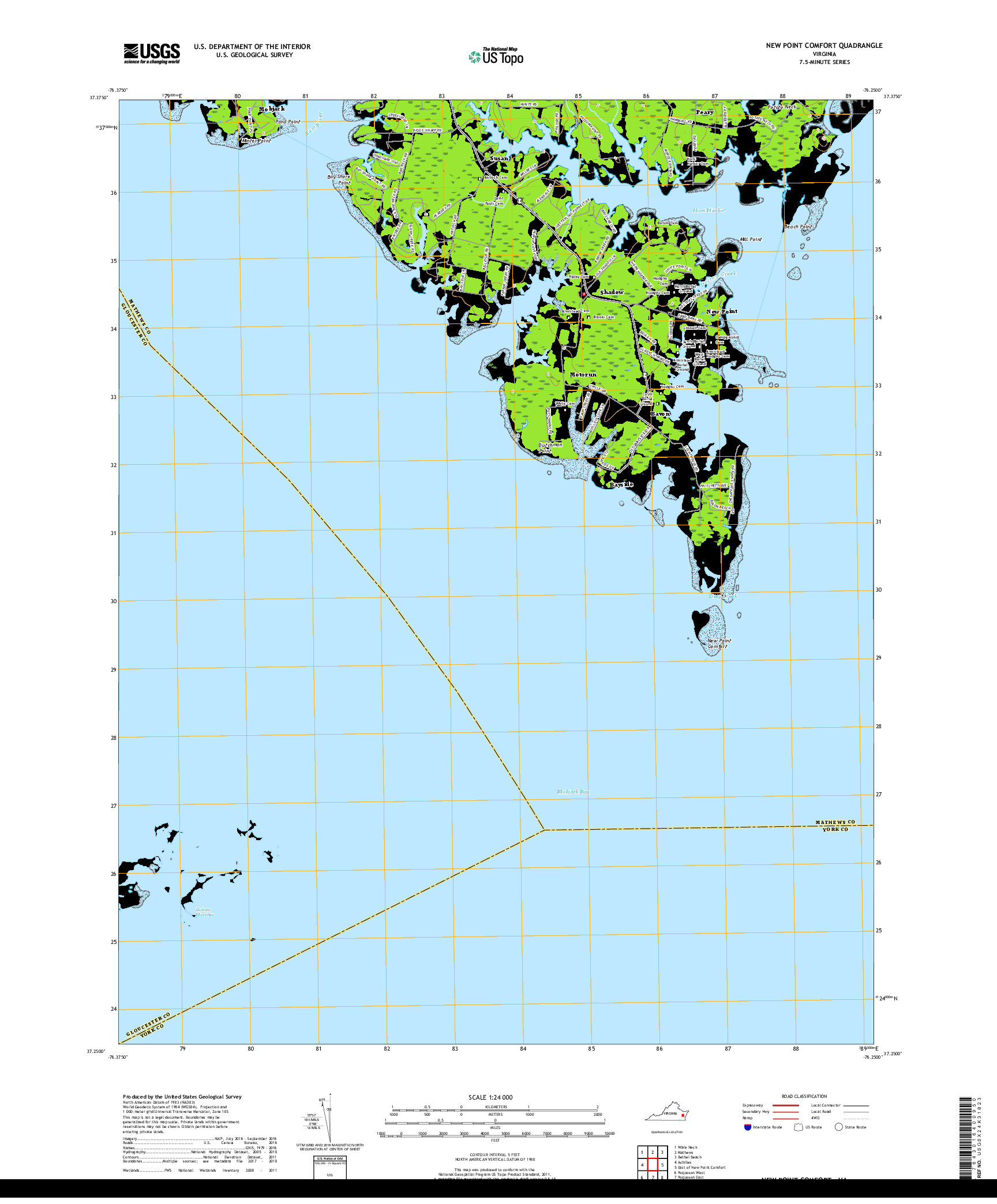 USGS US TOPO 7.5-MINUTE MAP FOR NEW POINT COMFORT, VA 2019