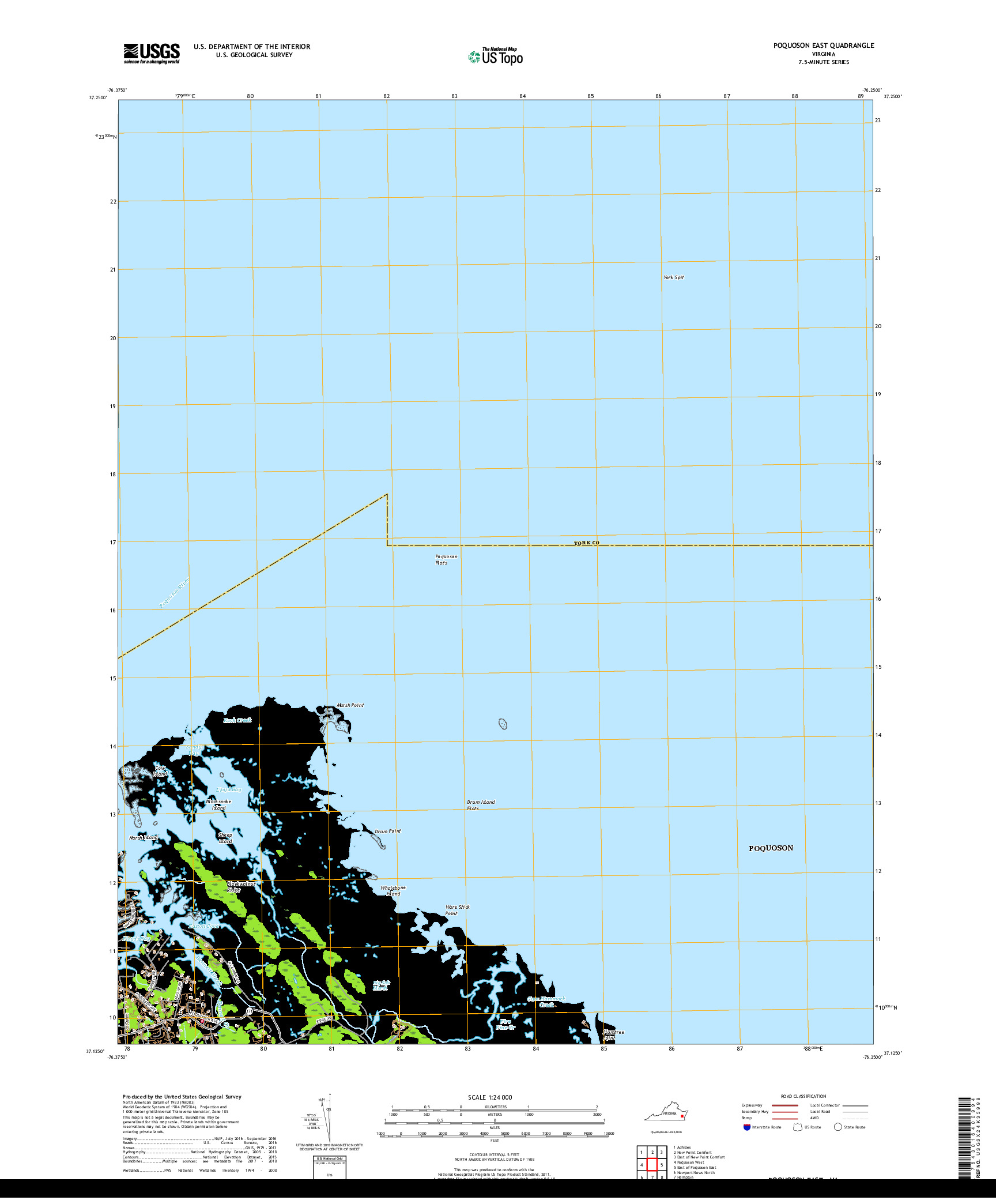 USGS US TOPO 7.5-MINUTE MAP FOR POQUOSON EAST, VA 2019