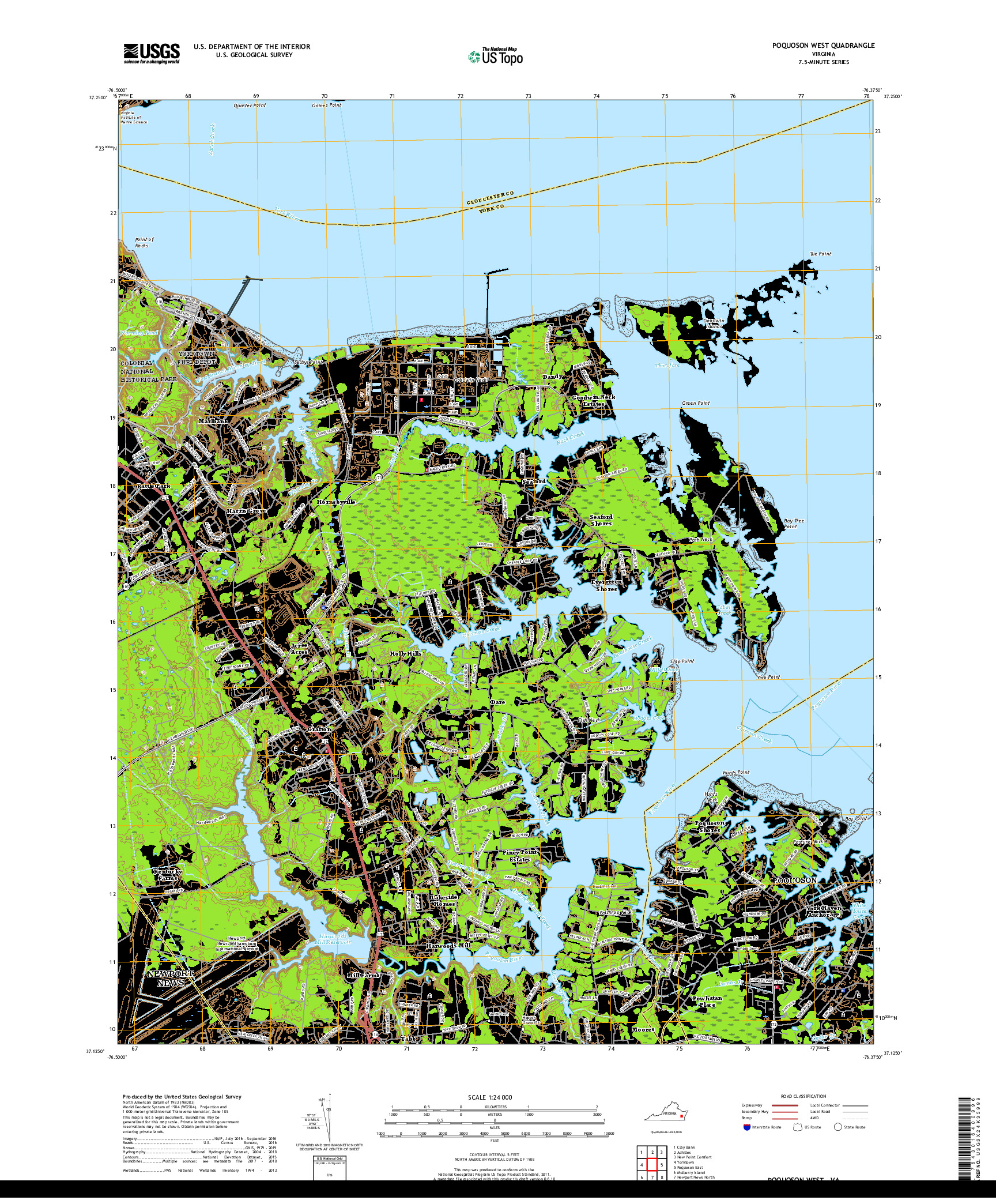 USGS US TOPO 7.5-MINUTE MAP FOR POQUOSON WEST, VA 2019