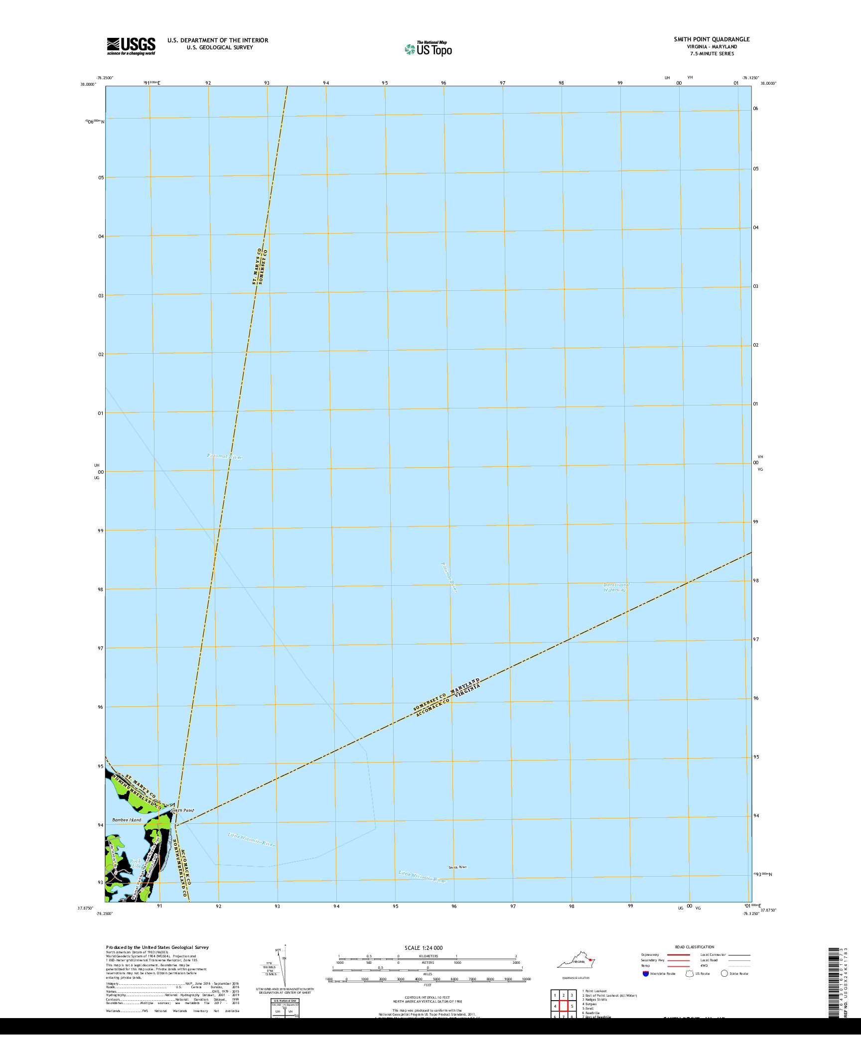 USGS US TOPO 7.5-MINUTE MAP FOR SMITH POINT, VA,MD 2019